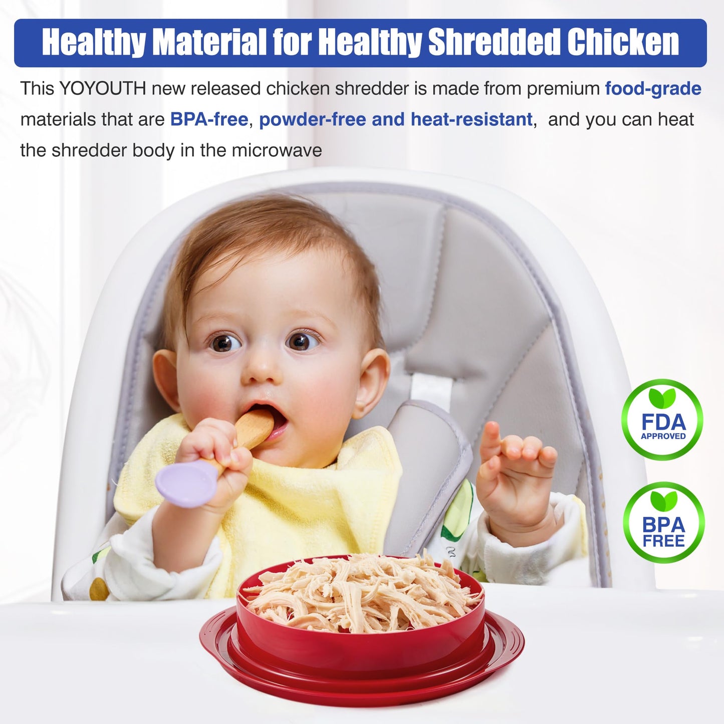 Chicken Shredder Tool Twist: 2026 Pro Food-Grade Visible Meat Shredder with Strong Anti-Slip Base, Ergonomic Handle, Chicken Breast Shredder, Suitable for Pork Beef Chicken (Red)