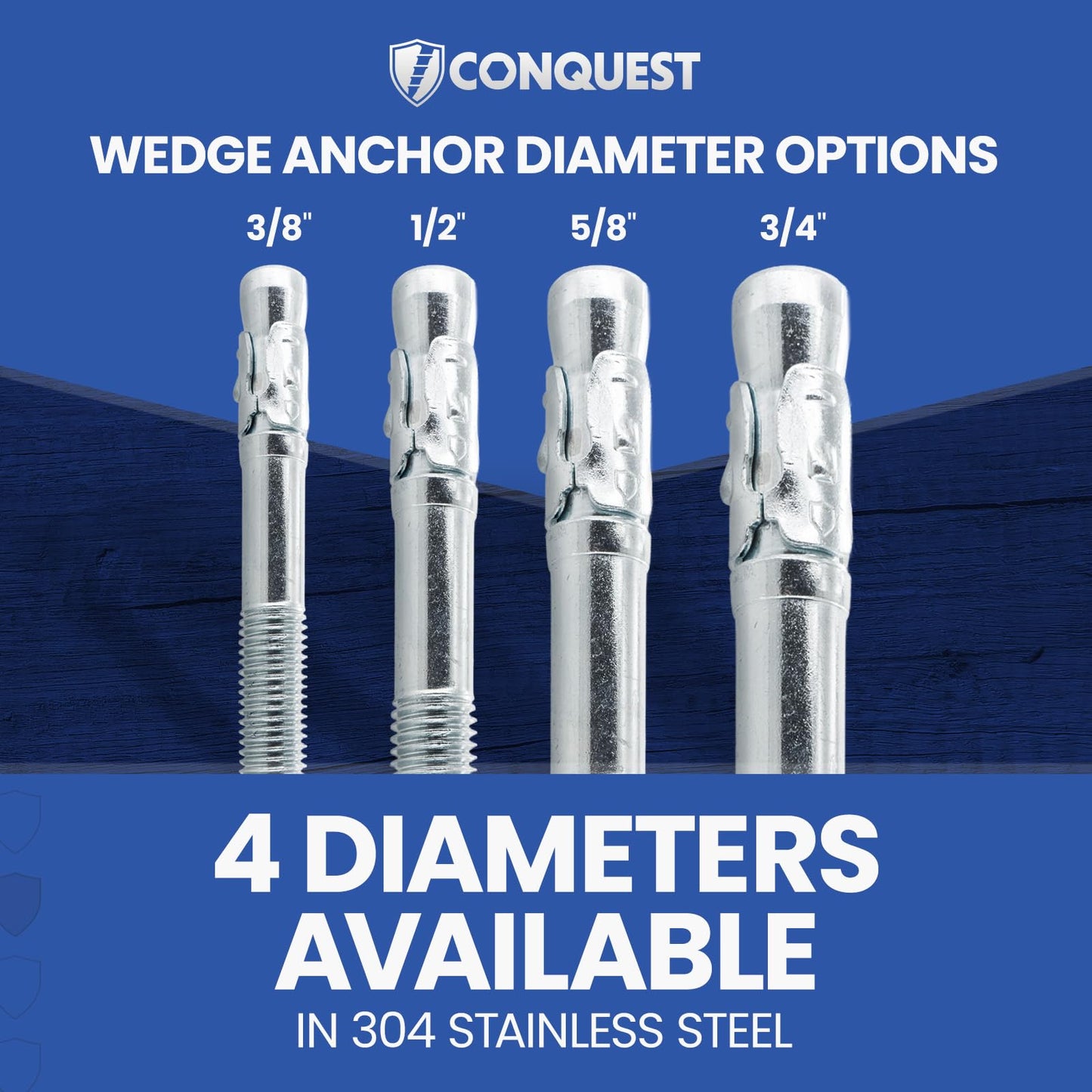 Conquest 304 Stainless Steel Concrete Wedge Anchors 3/8" x 5" - Heavy Duty Anchor Bolts for Outdoor, Residential, and Light Commercial Use (50 Pack)