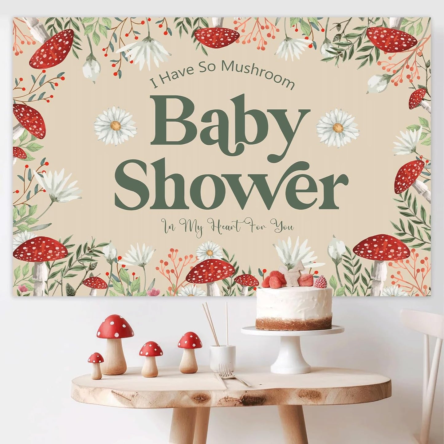 Sursurprise 5 3ft Mushroom Baby Shower Decorations, Mushroom Baby Shower Backdrop Banner Photo Photography Background *