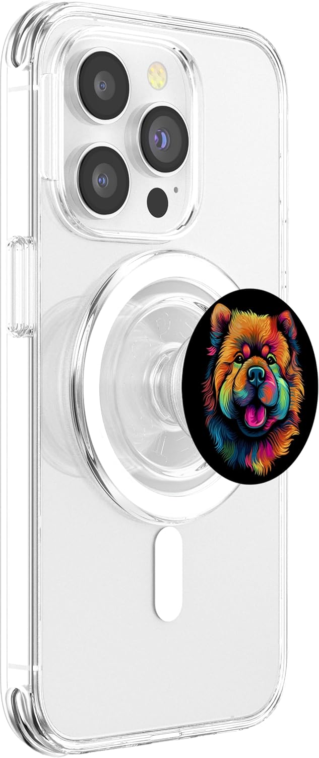 Chow Chow Gifts by J Chow Chow Colorful Dog Face Funny Black PopSockets PopGrip for MagSafe