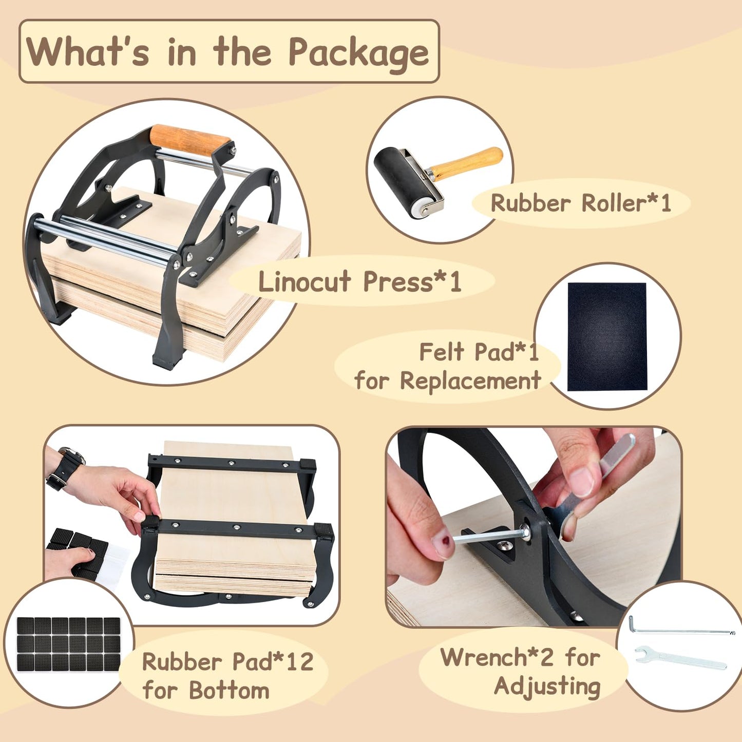 TOPOWN Linocut Printing Hand Lever Press Machine, Linocut Press Machine, Manual Hand Lever Printing Press for Linoleum Blocks with Felt Pad(fit up to 25mm Thick Blocks, A4, Black)