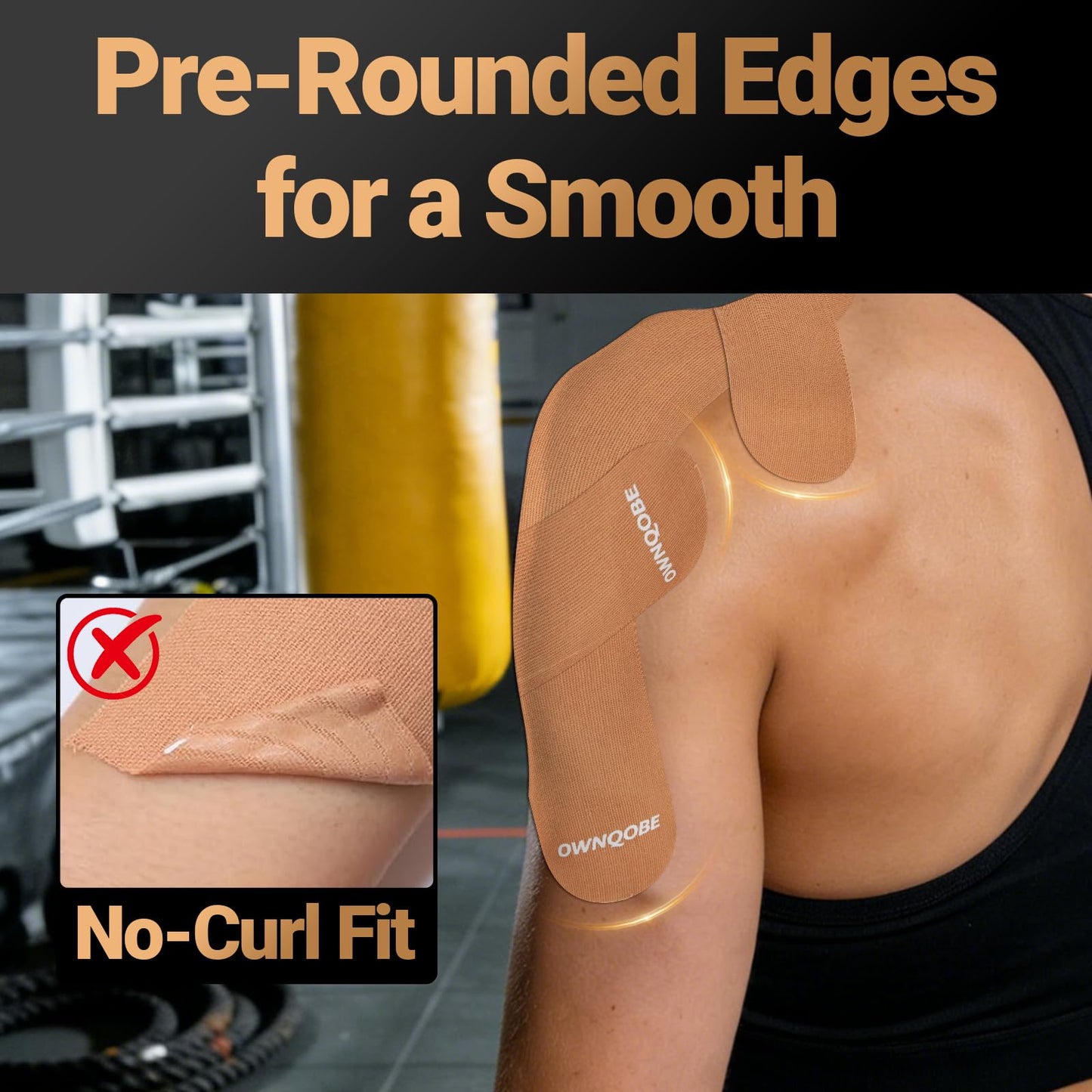 OWNQOBE Kinesiology Tape Precut (2 Rolls, 40 Strips) –Waterproof, Latex-Free Hypoallergenic Athletic Tape for Muscle & Joint Support –Breathable Elastic Sports Tape for Recovery & Shoulder Pain Beige