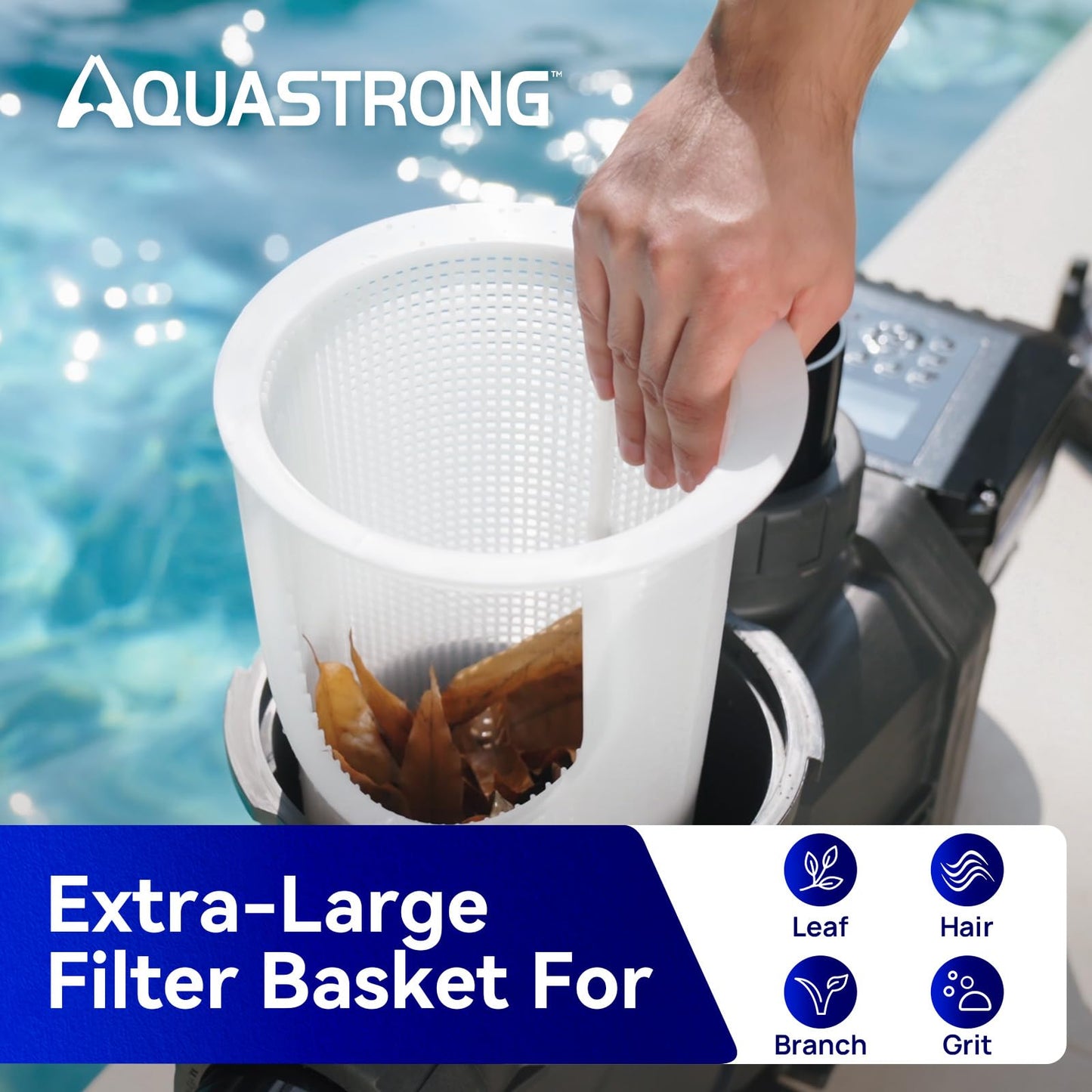 Aquastrong Variable Speed Pool Pump In/Above Pool Pump Energy Efficient High Flow Powerful Self Primming Swimming Pool Pumps with Filter Basket,Dark Black