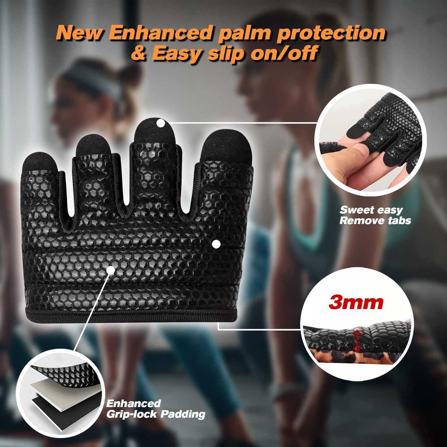 RYMNT Minimal Workout Gloves,Short Micro Weight Lifting Gloves Grip Pads with Full Palm Protection & Extra Grip for Men Women Weightlifting,Gym,Cross Training,Powerlifting,WODs.Leopard-Medium