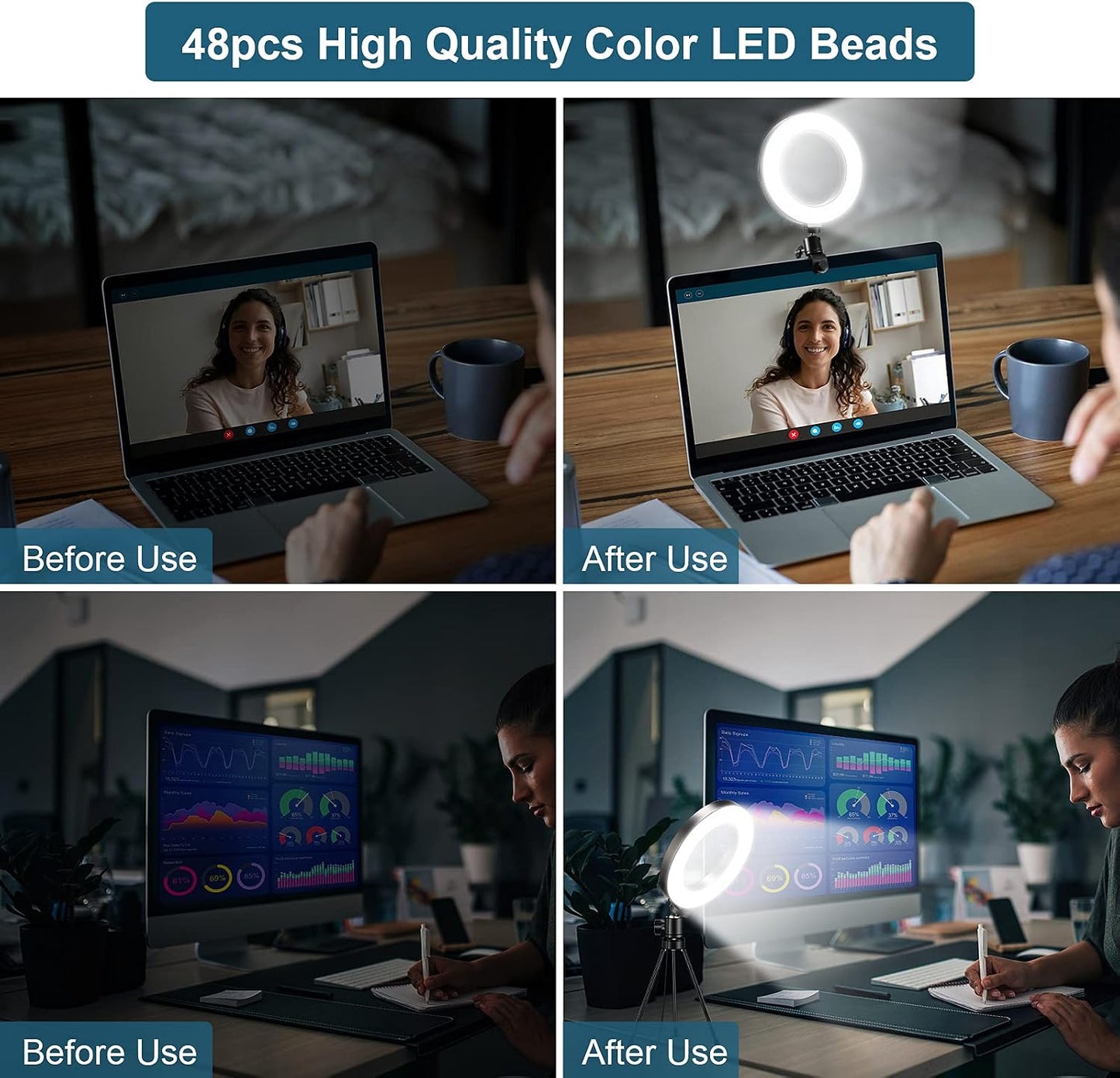 Sancheay 3 10 Dimmable Video Conference Lighting Kit, LED Ring Light for Webcam Lighting, Light Modes & Brightness
