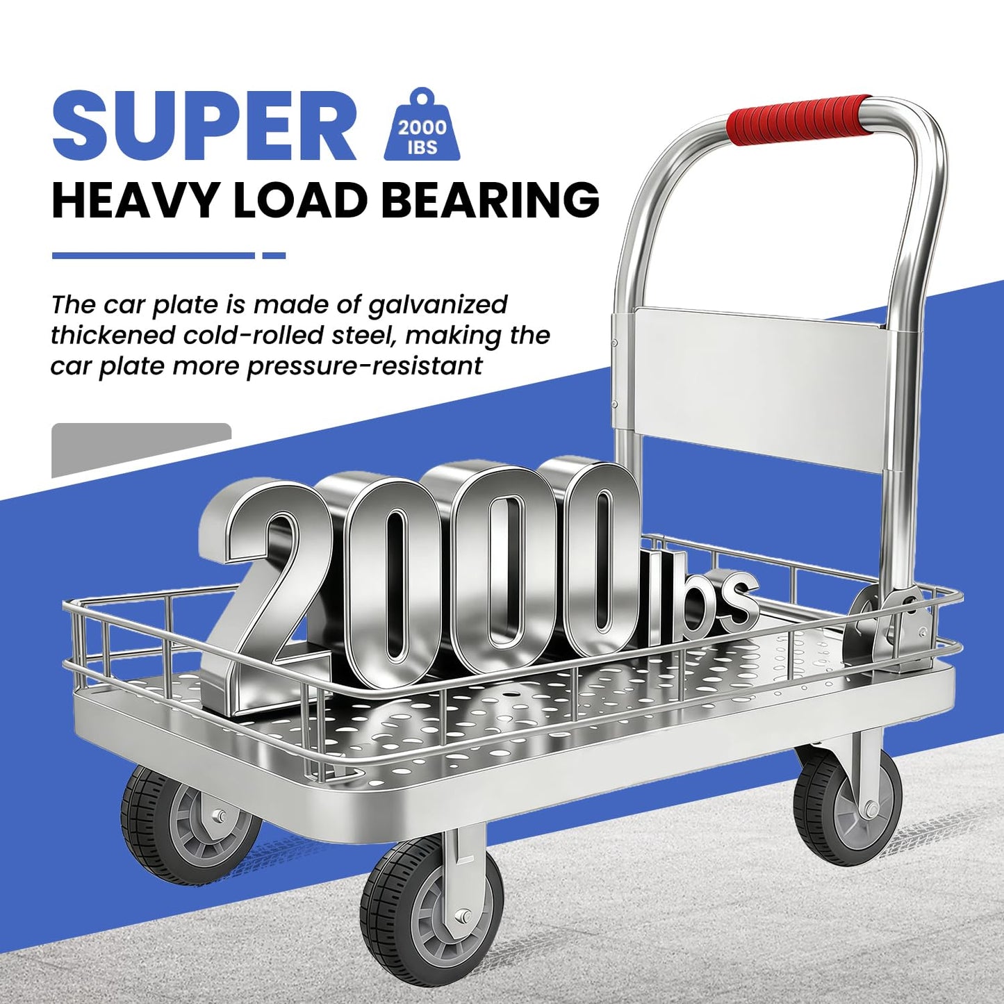 Heavy Duty Platform Truck with 6-Inch Brake Silent Wheels, Foldable Push Cart with Detachable Steel Wire Fence, Flat Hand Trucks for Gardens, Warehouses, Workshops (35.4 * 23.6 * 33.9in)