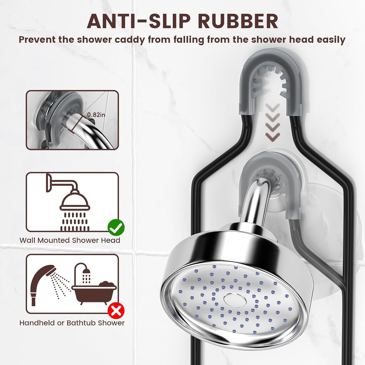 Reinhardt Rustproof Shower Caddy - Anti-Swing Organizer with Soap Holder & Hooks | Black