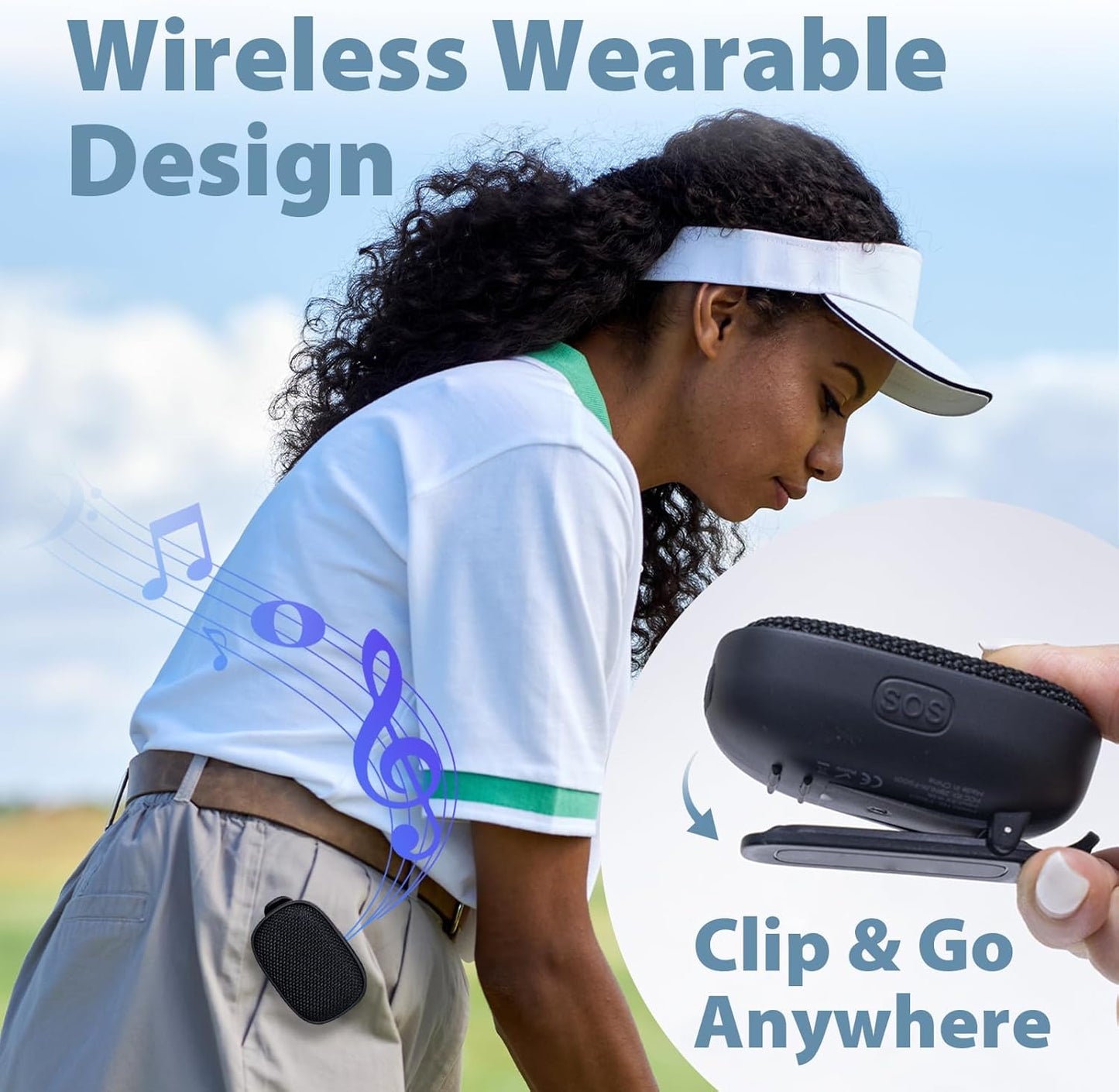 Travel Depot Wearable Bluetooth Speaker,Clip On Bluetooth Speaker w/Microphone, Portable Waterproof Wireless Speaker