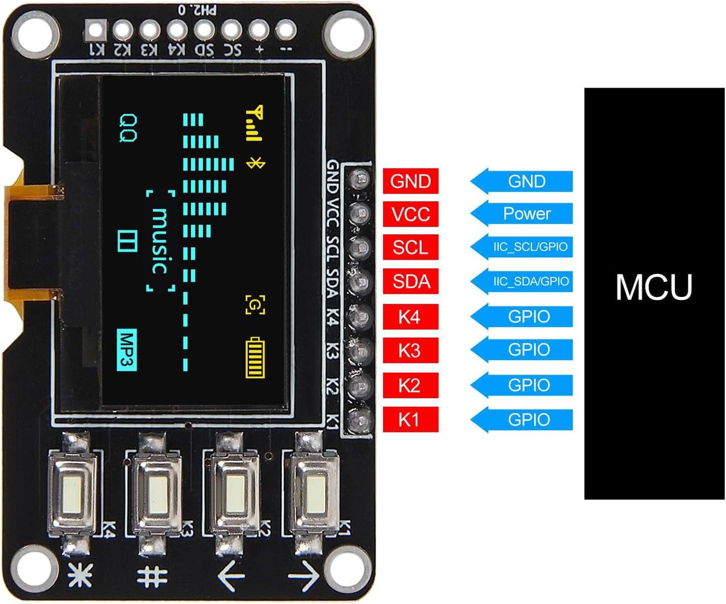 AITRIP 5PCS 0.96 Inch 12864 4 SSD1315 OLED Display Screen Screen Module with Matrix Key Interfaces Keyboard IIC