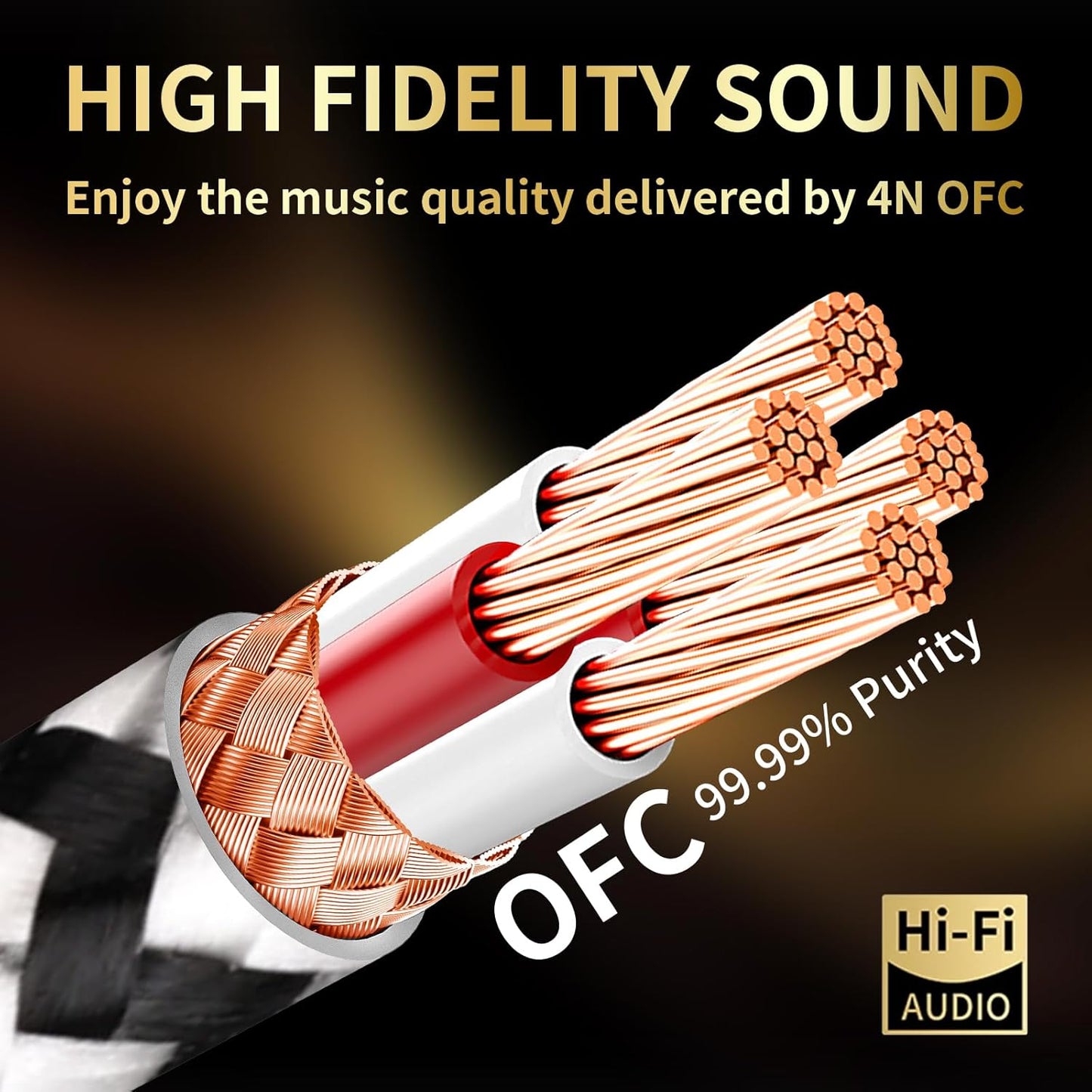 3.5mm 5.90ft/1.8m 4N 24K Audiophile HiFi USB-C to Aux Cable - OFC Core, Gold-Plated Plug, Nylon Braided, Compatible