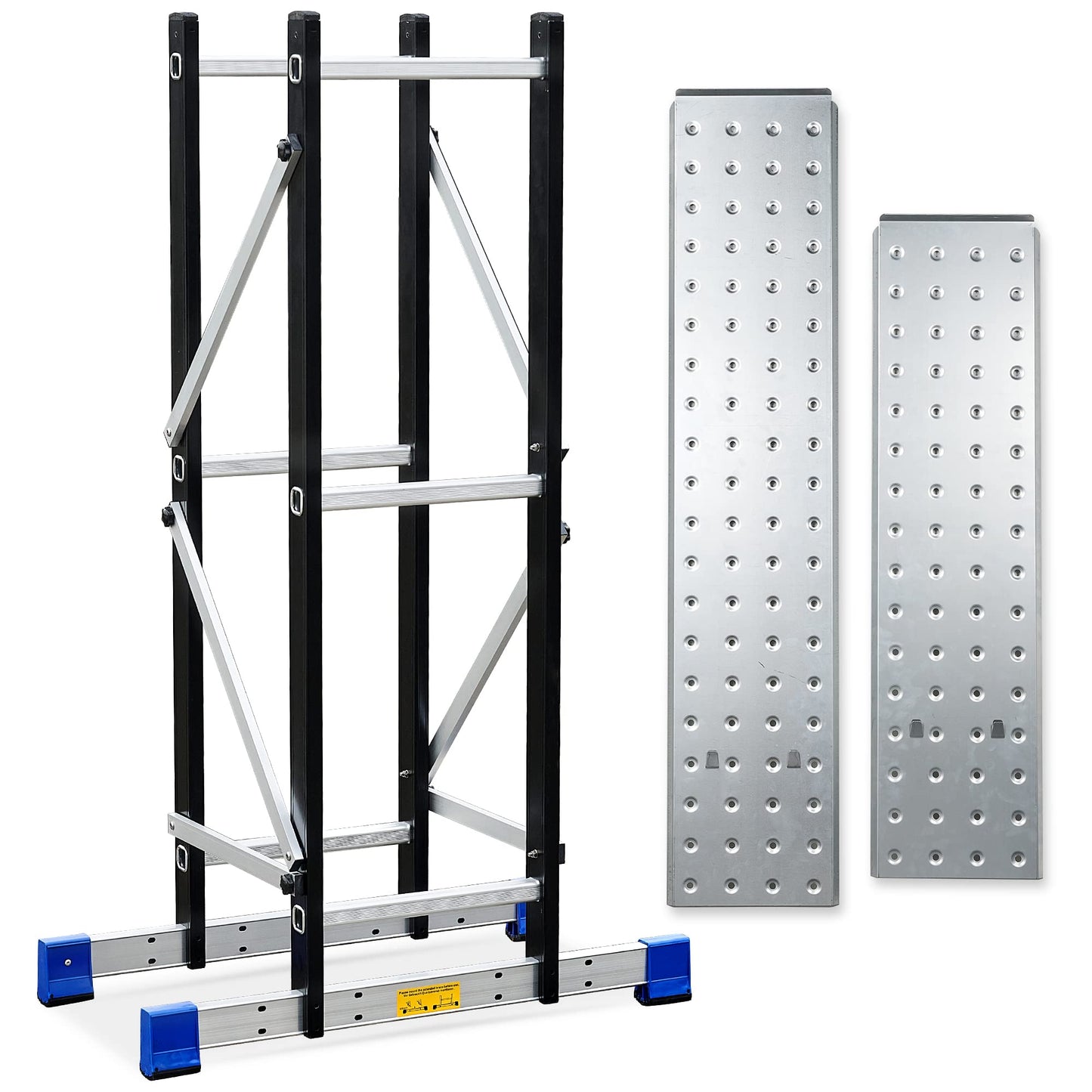 Scaffolding Platform, Work with 7 in 1 Multi-Purpose 19.6Ft Folding Ladder, Supporting Rack and Steel Trays Work Platform