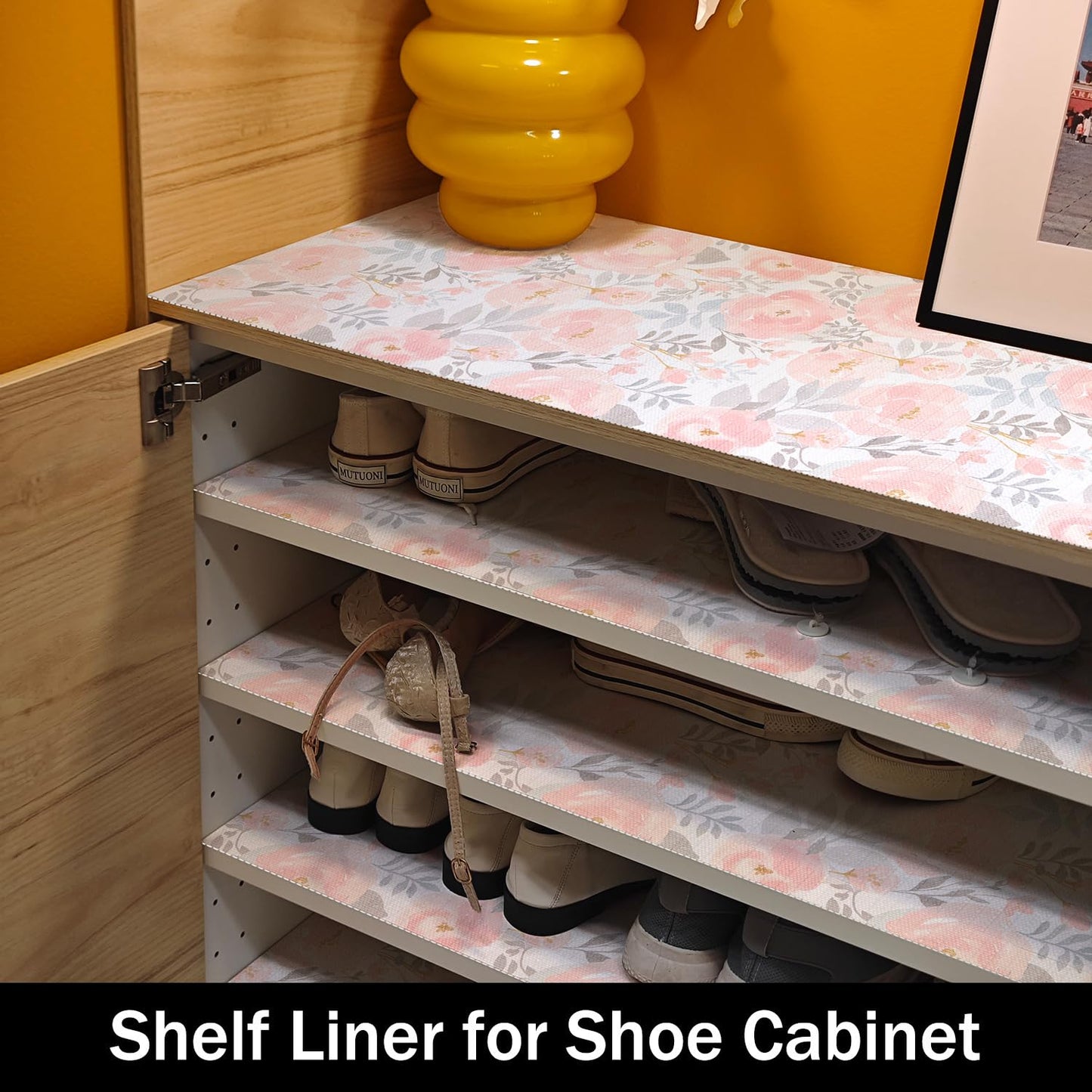 Amiitay Peony Shelf and Drawer Liner for Kitchen,Non-Adhesive and Strong Non-Slip Floral Valentine's Day Cabinet Drawer Liners for Kitchen Shelf, Waterproof Cupboard Liners,Easy to Clean,12IN x 10FT