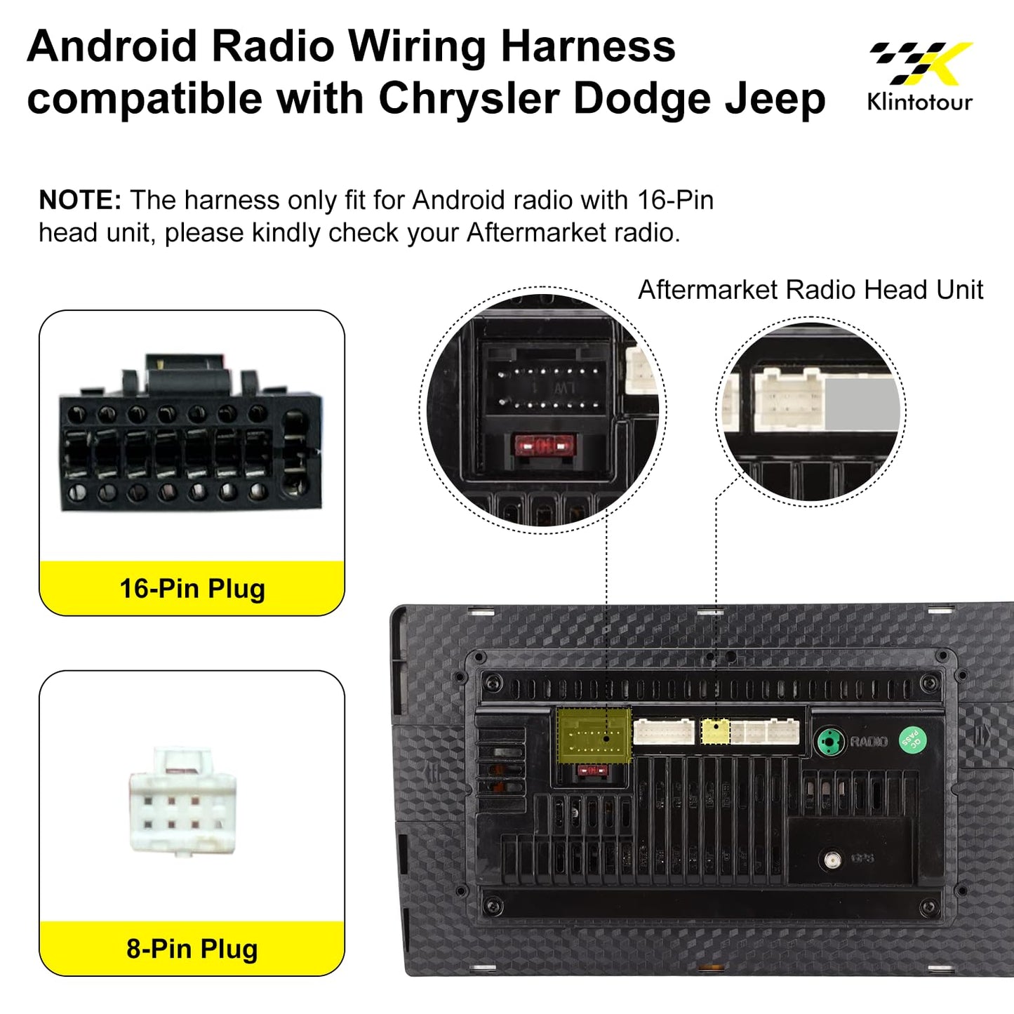 2015-2018/Dodge 2014-2019/Jeep 2018-2019, 16Pin Aftermarket Radio Wiring Adapter Compatible with Chrysler Android Car