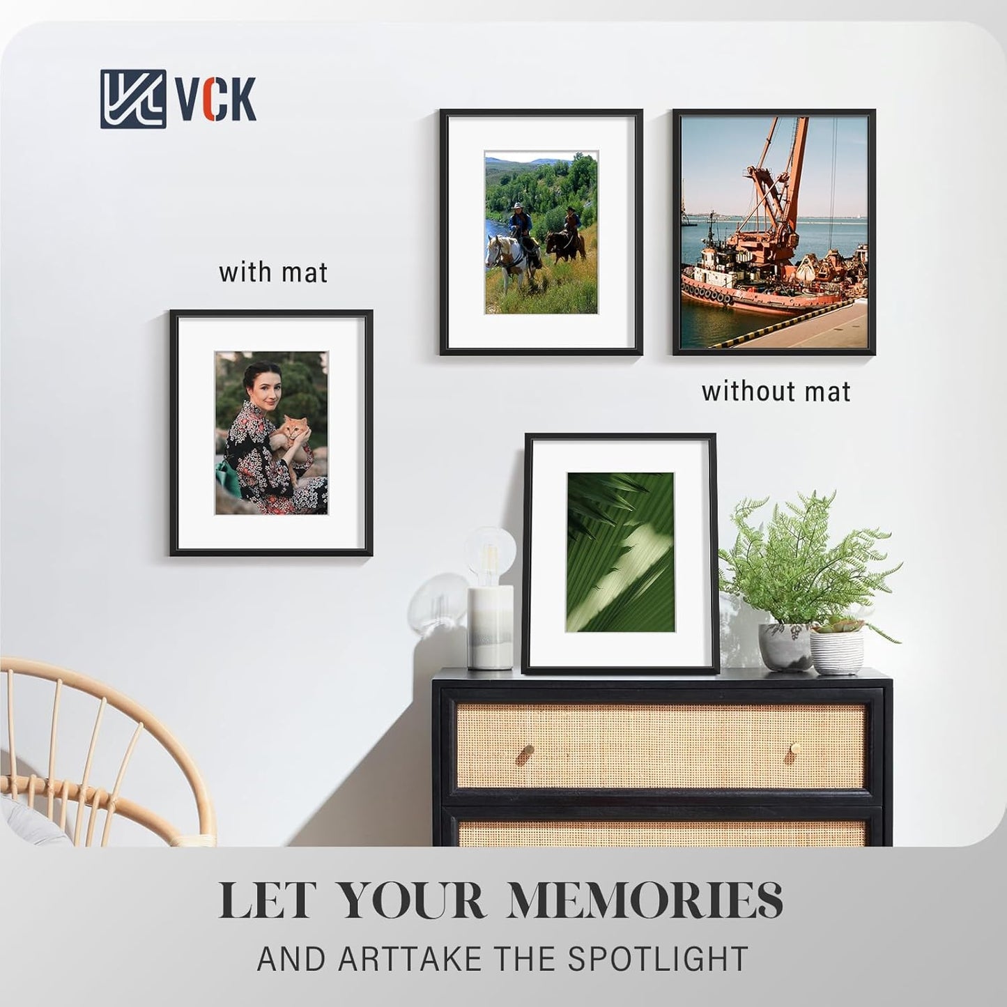 VCK 8x10 Picture Frame - Premium Black Aluminum Metal Frame with Tempered Glass | Versatile Display for 5x7 or 8x10 Photos