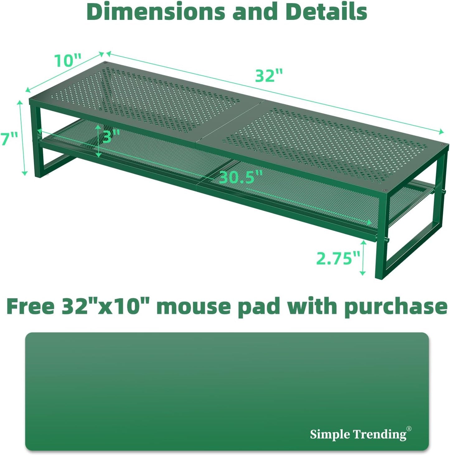 2 2 32"x10" Simple Trending Tier Metal Dual Monitor Stand Riser, Computer Office Desktop Organizer for Monitors