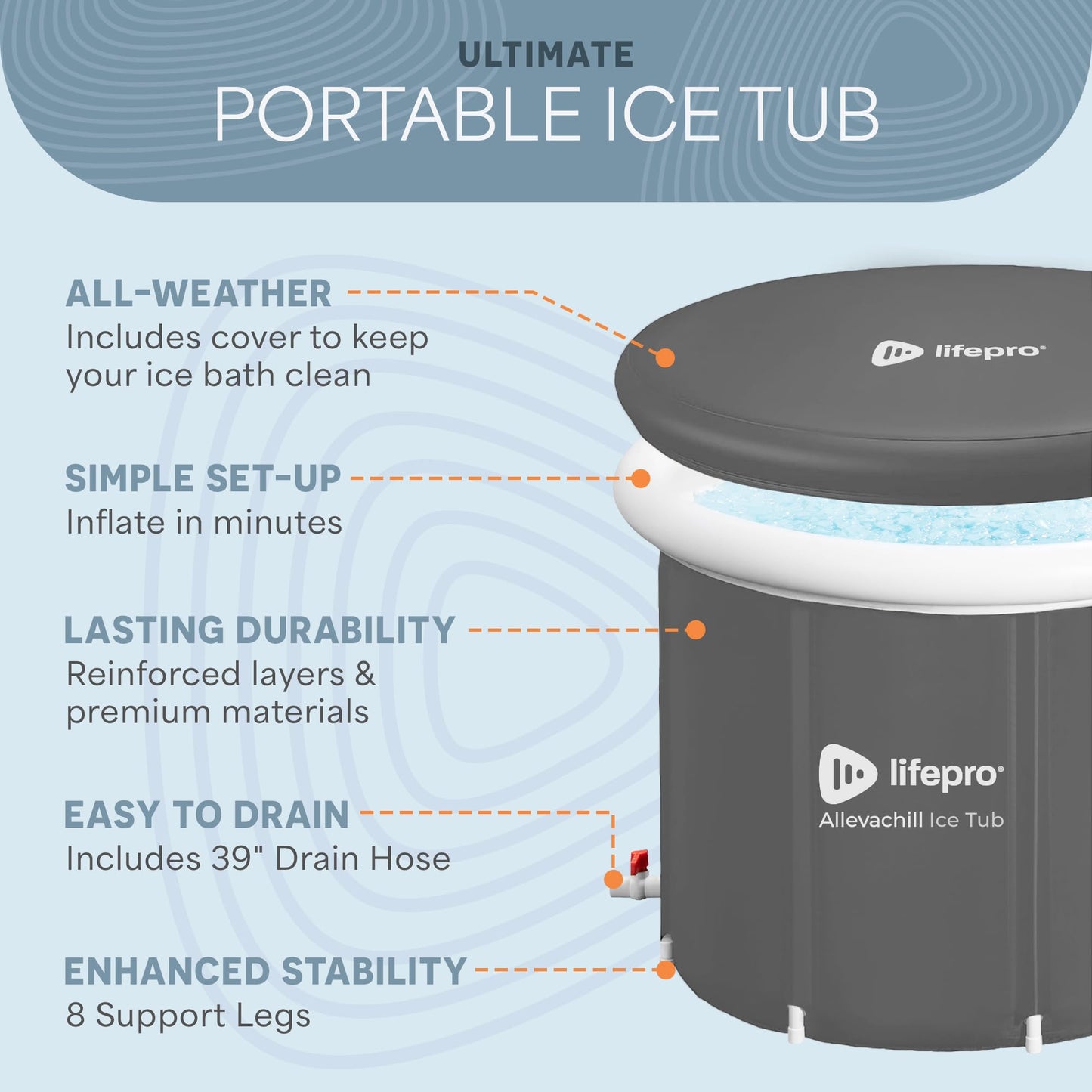 Lifepro Portable Ice Bath Tub with Cover and Storage Bag - Home & Travel Ice Bath Tub for Athletes and Adults, Durable Cold Plunge Tub for Home Therapy Sessions, Outdoor Ice Bath Cold Water Plunge Tub