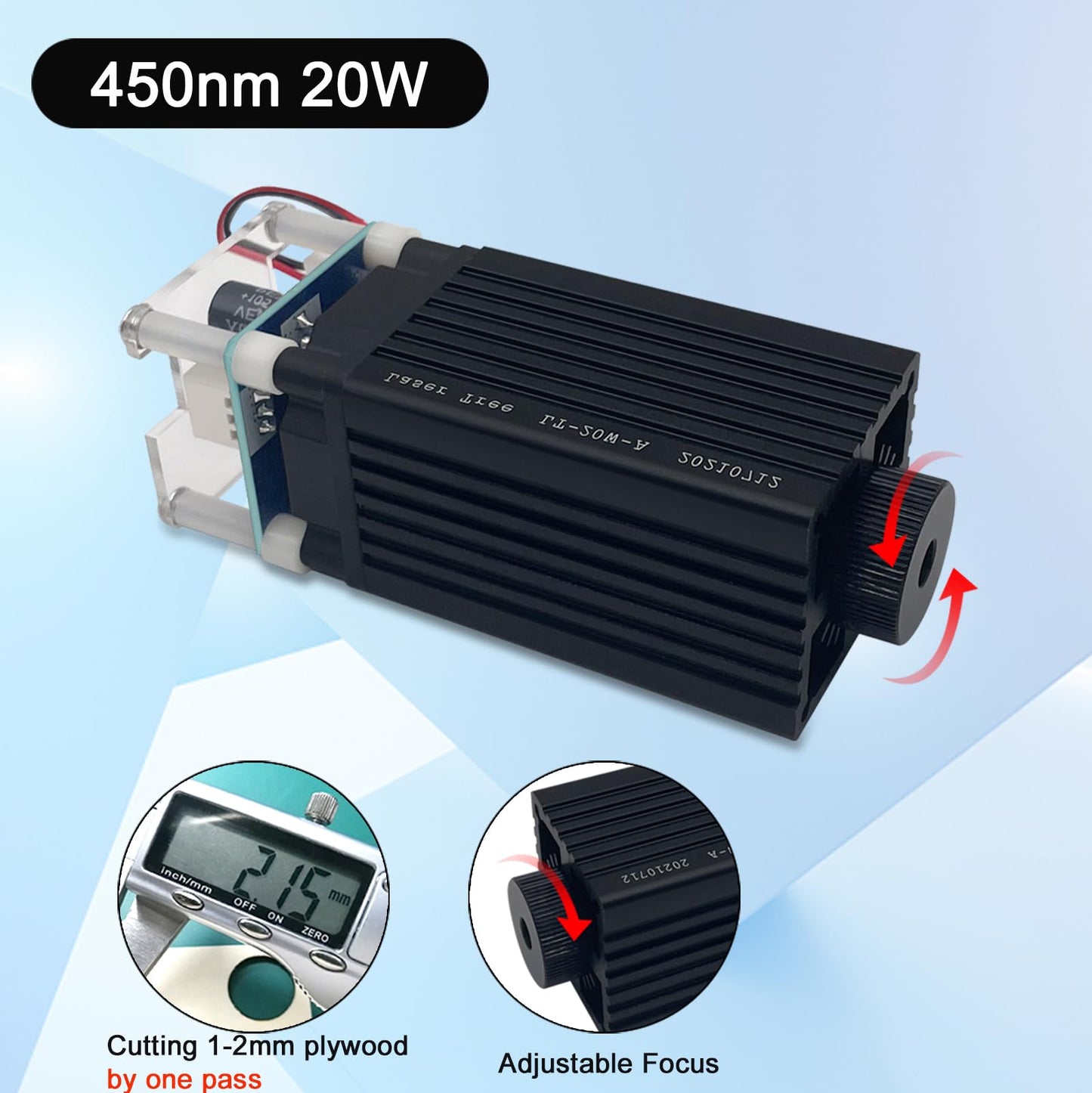 LASER TREE 4000mW Laser Engraver Module, 450nm Adjustable Focal Laser Head for Wood, Paper, Leather Cutting & Engraving, Class 4, DIY Laser Cutter, 4W