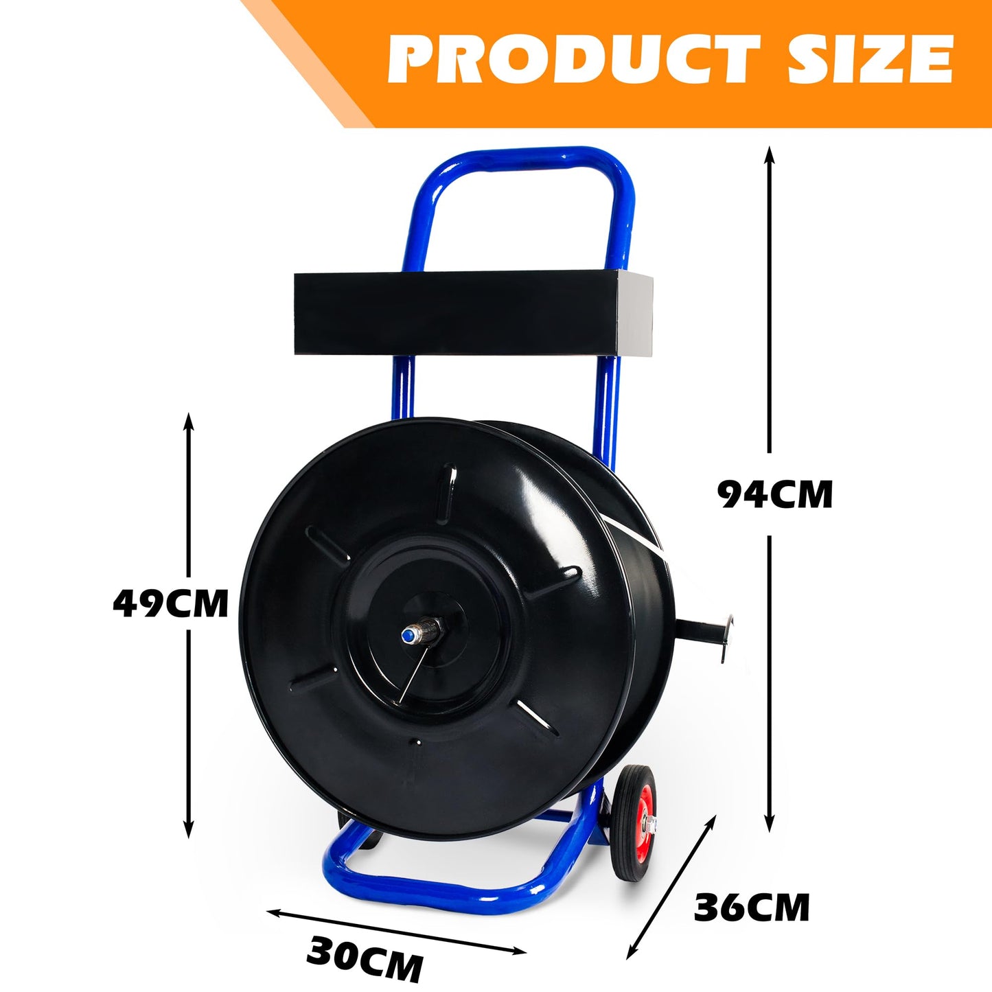 Heavy Duty Strapping Dispenser for 8" x 8" Poly and Steel Strapping -Strapping Cart with Spacious Tray for Strapping Tool Seals and Gloves