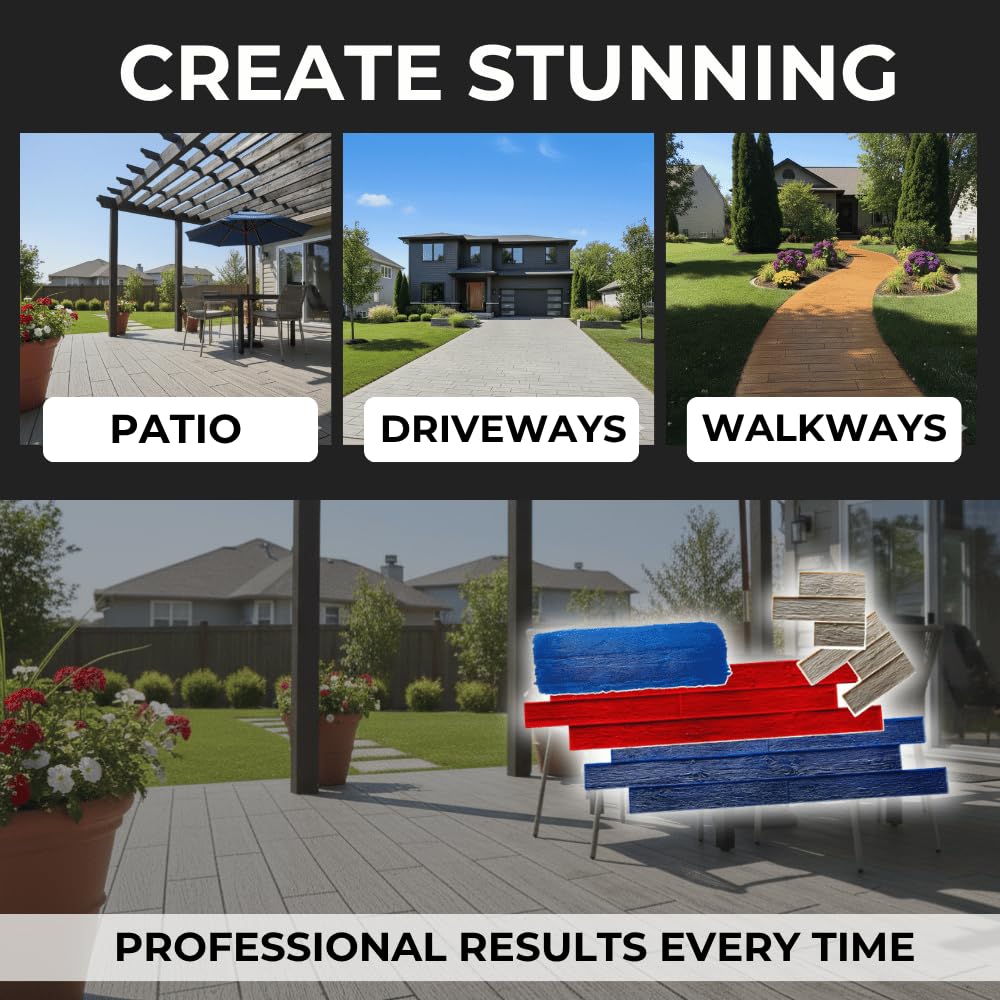 6" Wood Concrete Stamp Mats Set of 5 – Made in USA – Decorative Concrete Stamps with Wood Grain Texture – Create Realistic Patterns for Driveways and Patios – Durable Polyurethane 5500/S-5