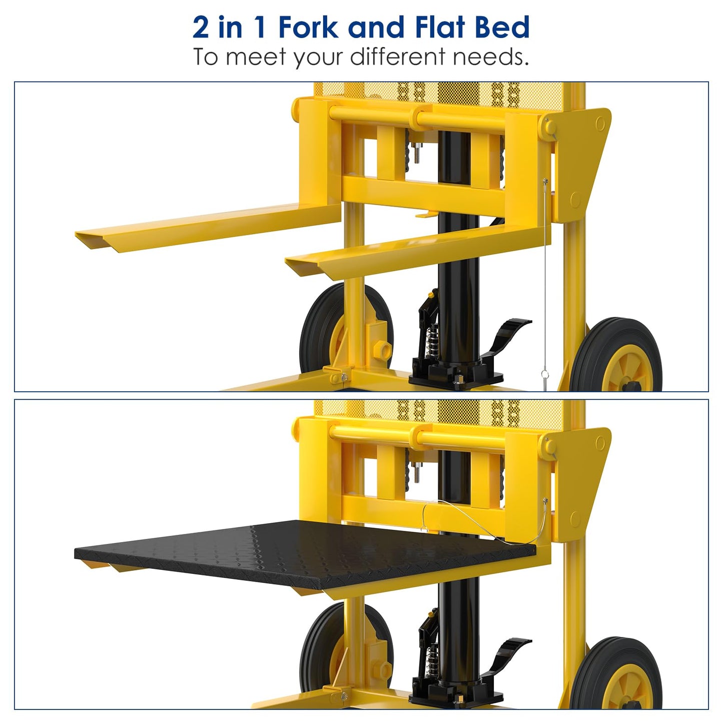 Hydraulic Material Lift,550lbs Lift Dolly,Upgraded Baffle Pallet Lift,37.4” Max Lift with Front Universal Wheels and 9" Polyurethane Wheels, 18.5" Fork Length, Hand Forklift, Steel Platform x 1