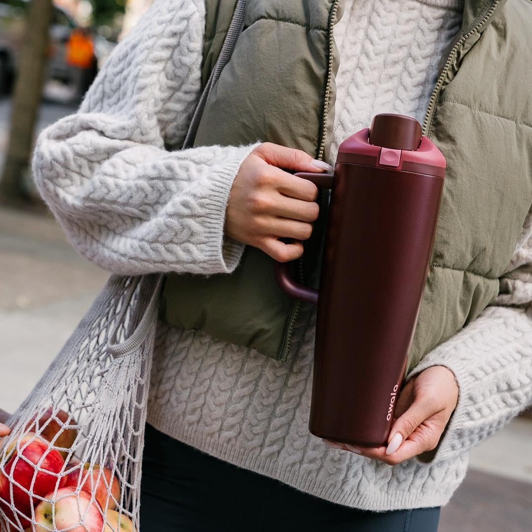 Owala FreeSip Tumbler - Insulated Stainless Steel Water Bottle with Built-In Straw & Handle | 40oz, Black Cherry, BPA Free