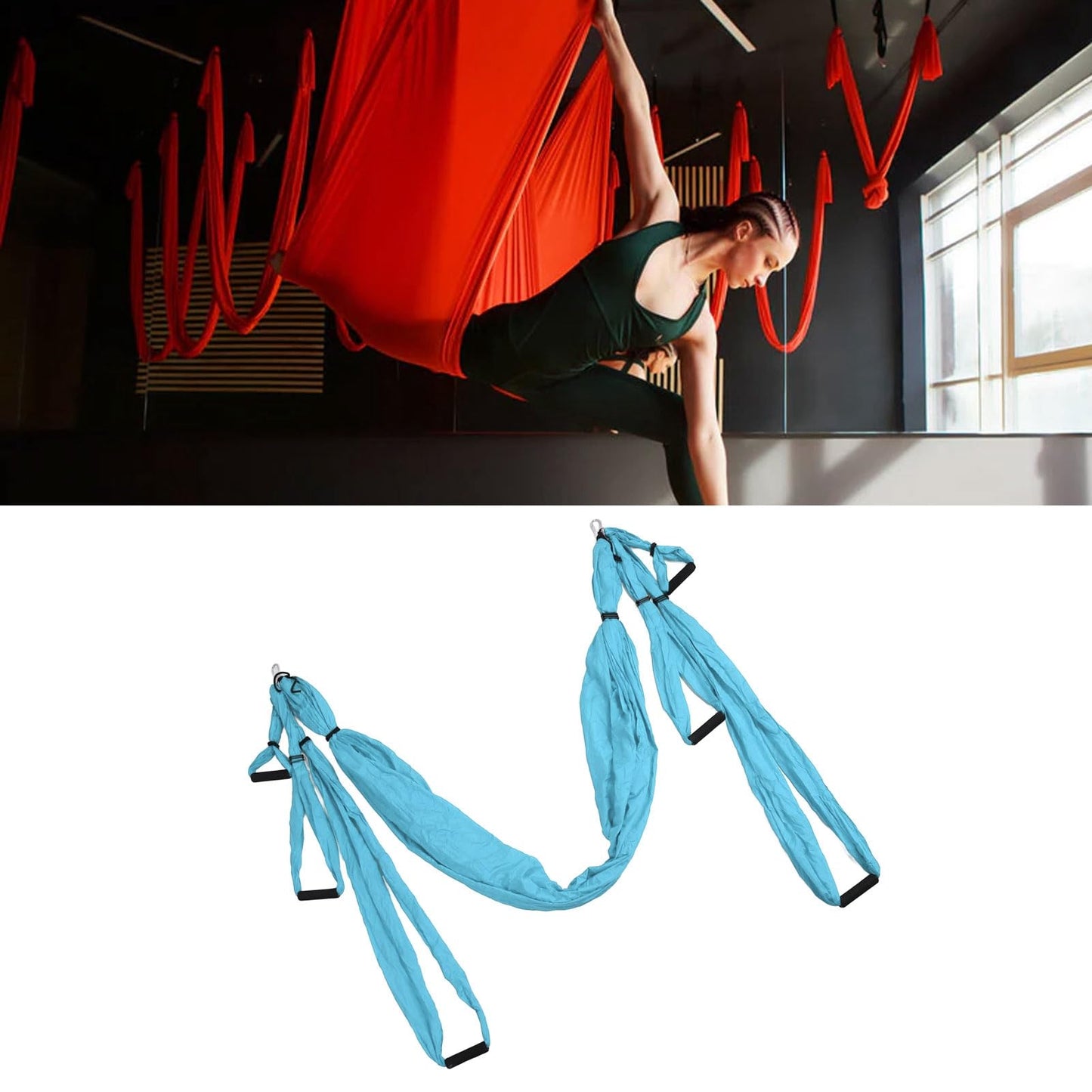 Aerial Yoga Swing Set Adjustable Increase Flexibility Yoga Hammock Yoga Inversion Tool Anti Yoga Sling Suspension Flying Trapeze for Physical Exercise (Lake Blue)