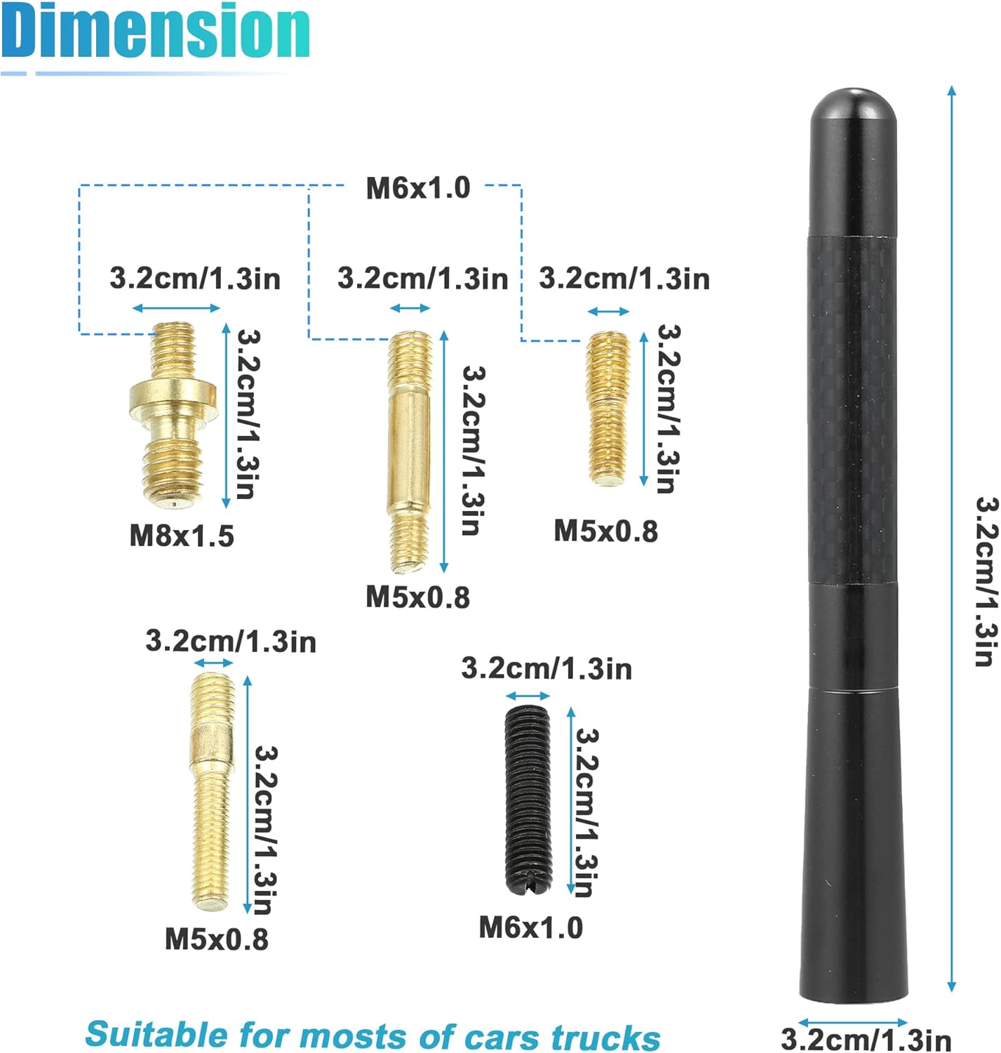 X AUTOHAUX 1 Set 12cm 4.7 Inch Universal Car AM FM Radio Signal Antenna Mast for for Jeep for Dodge for Ram for Ford
