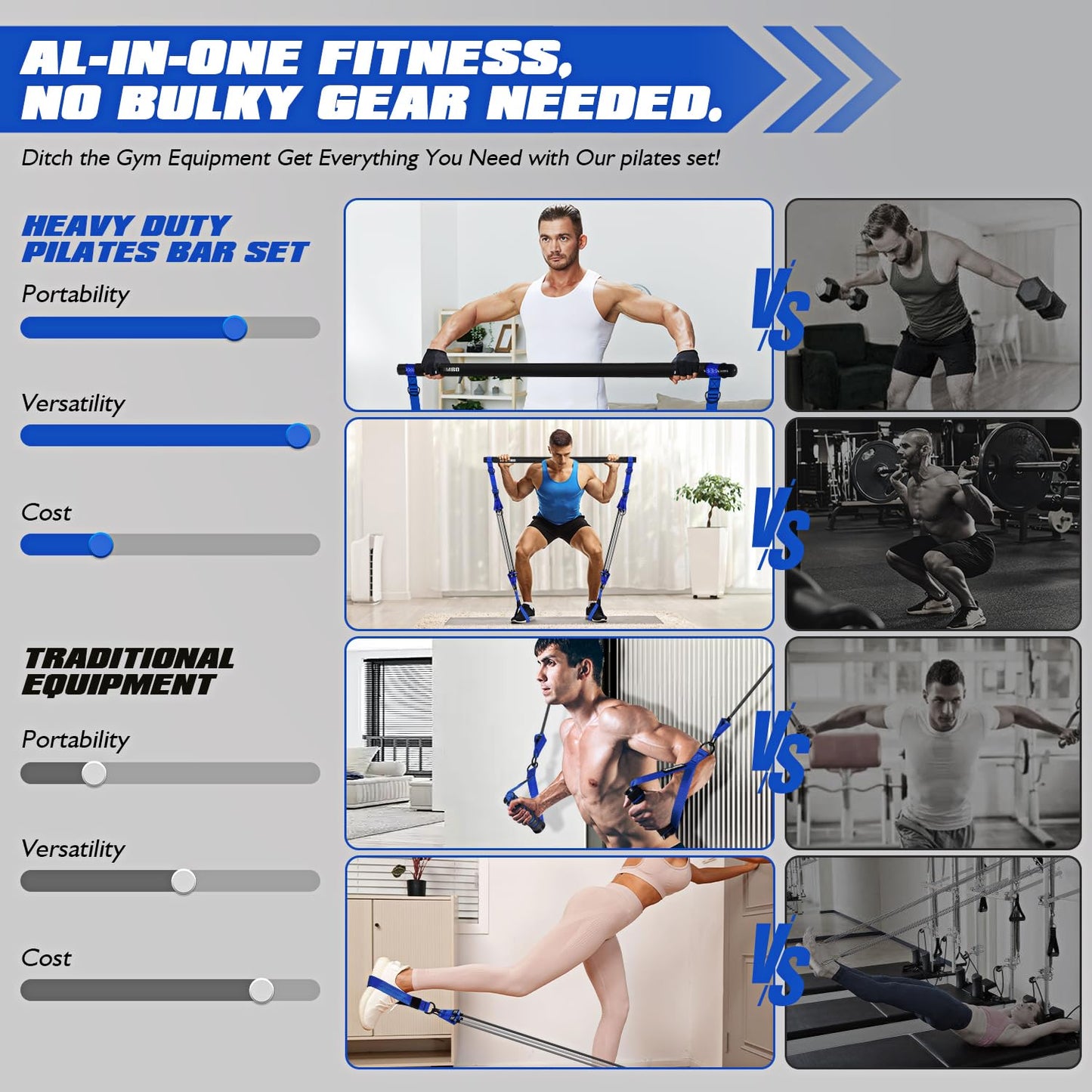 Ayombo Pilates Equipment, Heavy Duty Pilates Bar Kit with Resistance Bands, Portable Gym Pilates Bar for Home Squat Exercise, Legs, Waist, Arm, Abs, Chest, Shoulders Muscle Strength Workout Equipment