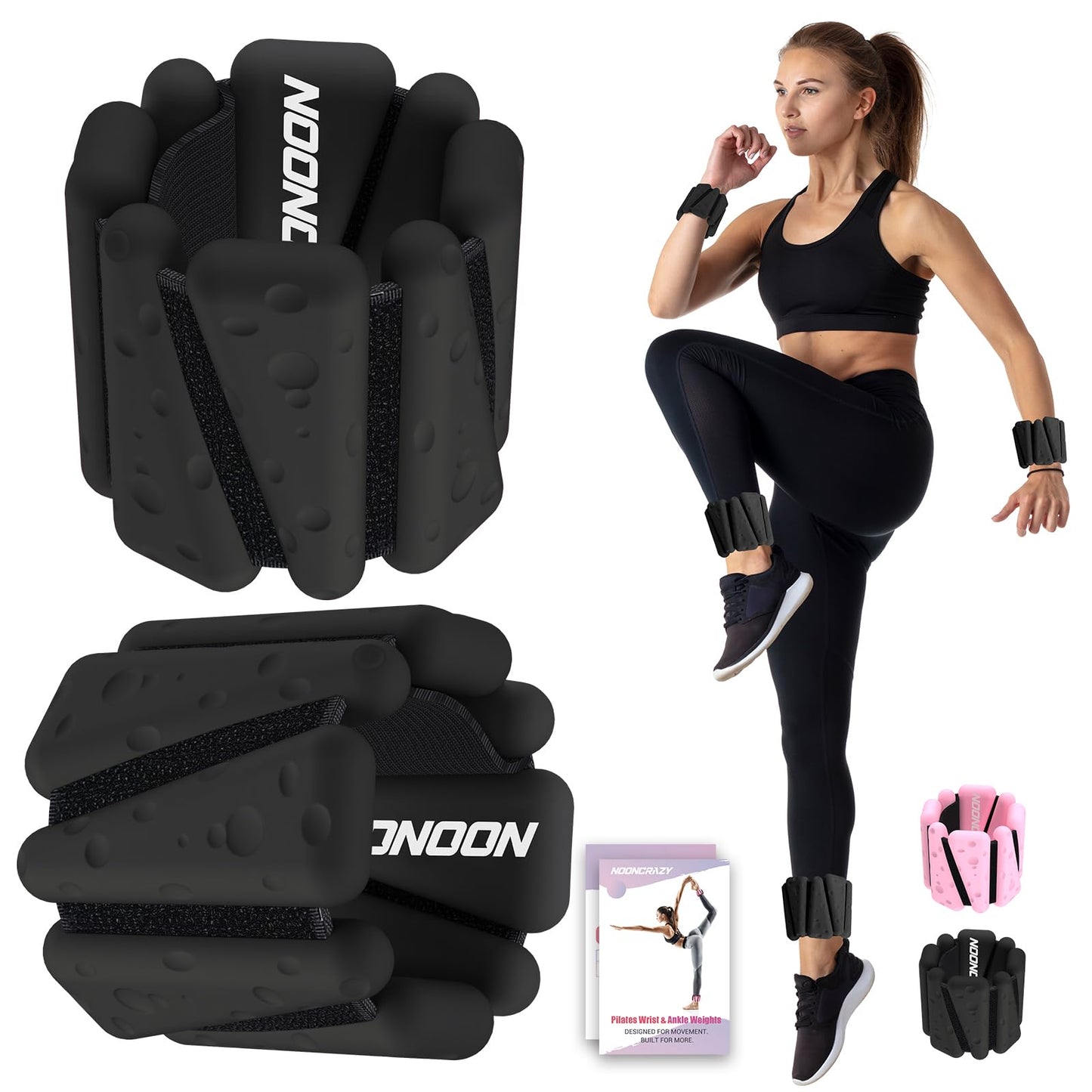 Wrist Ankle Weights Bangles 4lbs for Women, Adjustable Silicone Pilates Weights Bracelet, Heavy Duty Fasteners Wearable Arm & Leg Weights for Yoga, Pilates, Barre, Walking and Gym (Set of 2)