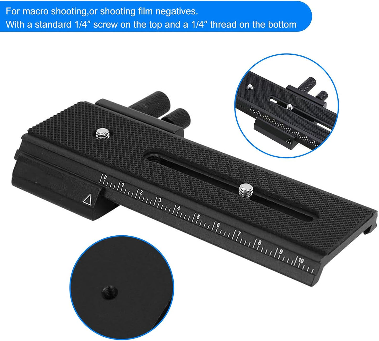 L-LINK 16cm/6.3in 2 1/4" Way Macro Focusing Rail Slider, Quick Screw Release Mount Camera Flash Support Plate, Focusing