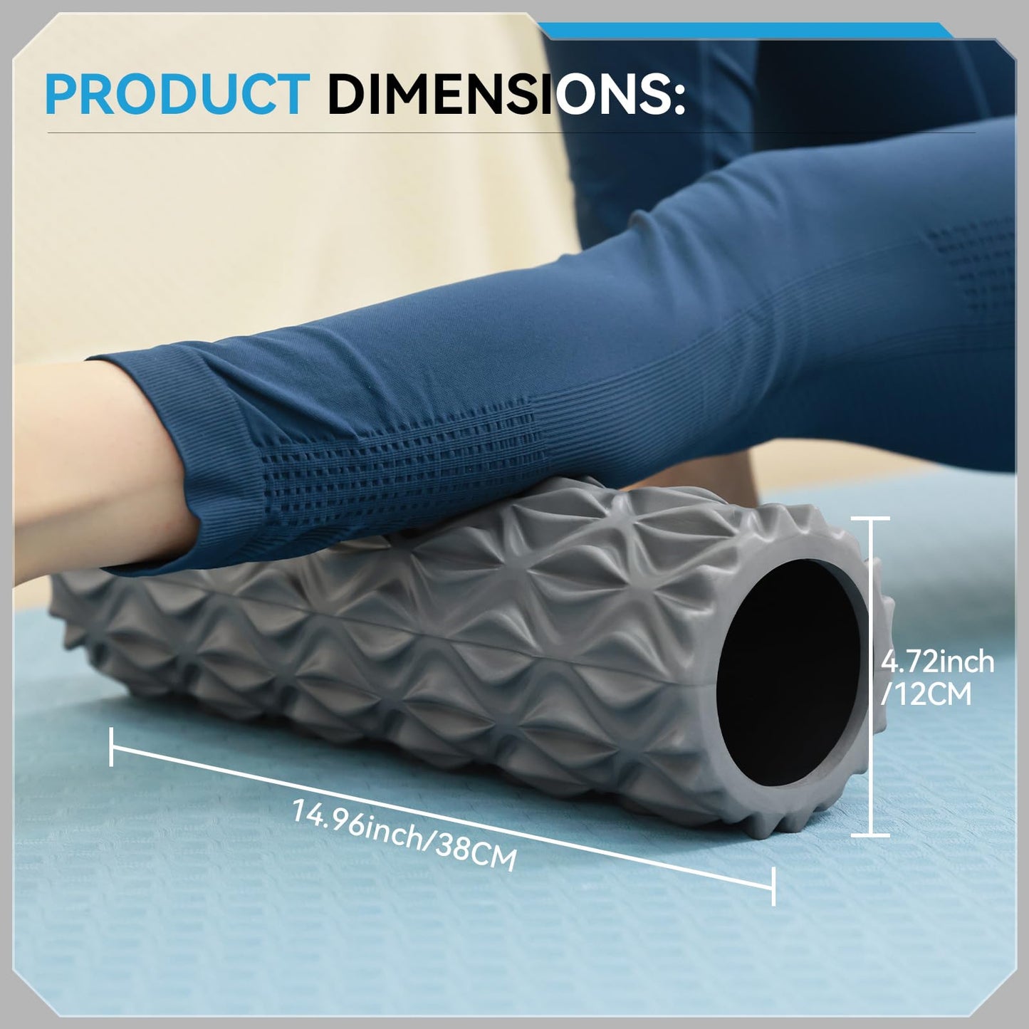 Zmarthumb Foam Roller - 15 inch Deep Tissue Massager for Muscle Massage, Myofascial Trigger Point Release, Exercise, Yoga, Pilates & Stretching(Gray)