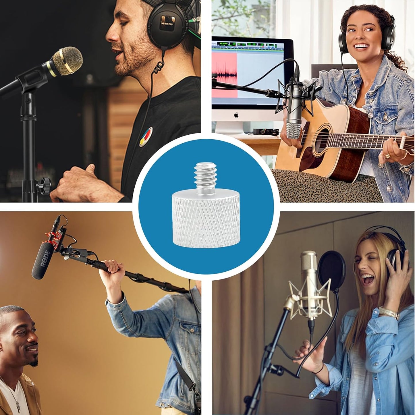 5/8" 1/4" Mic Stand Adapter Female to Male, Microphone Screw Adapter, Thread Conversion Connector for Microphone Mount