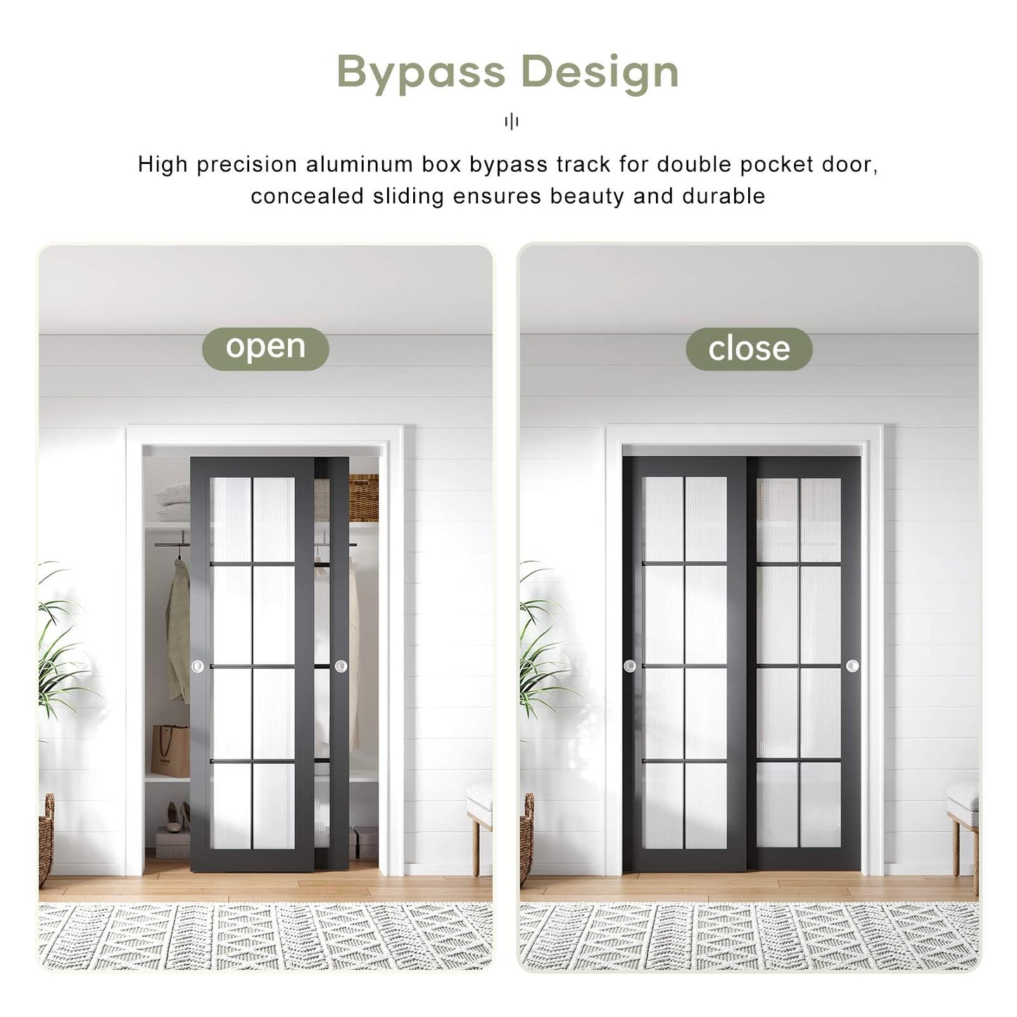 EaseLife 4FT/48in Bypass Double Sliding Pocket Door Hardware Kit,Commercial Grade,Aluminum,Bypassing Closet Doors Track for 2 Door System,Slide Smoothly Quietly,Easy Install,No Door