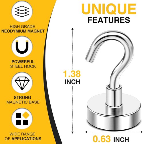 N52 Magnetic Hooks by [Brand Name] - 30lbs Pulling Force Rare Earth Magnet with Countersunk Eyebolt