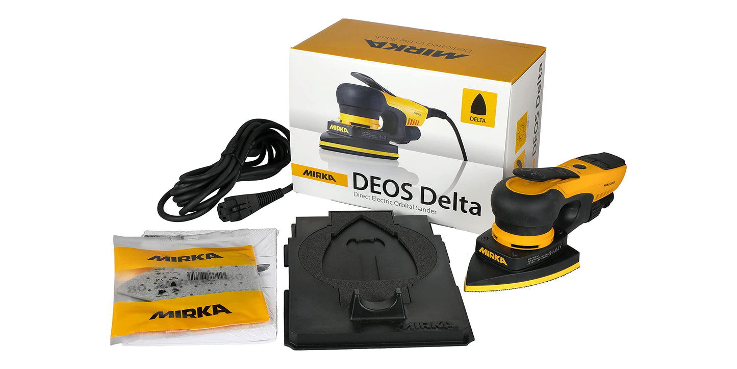Mirka DEOS Delta 663XCV Orbital Sander 4"x6"x6" Triangle Detail Sander, Dust-Free Corner Sander for Woodworking, Drywall, Furniture & Painting