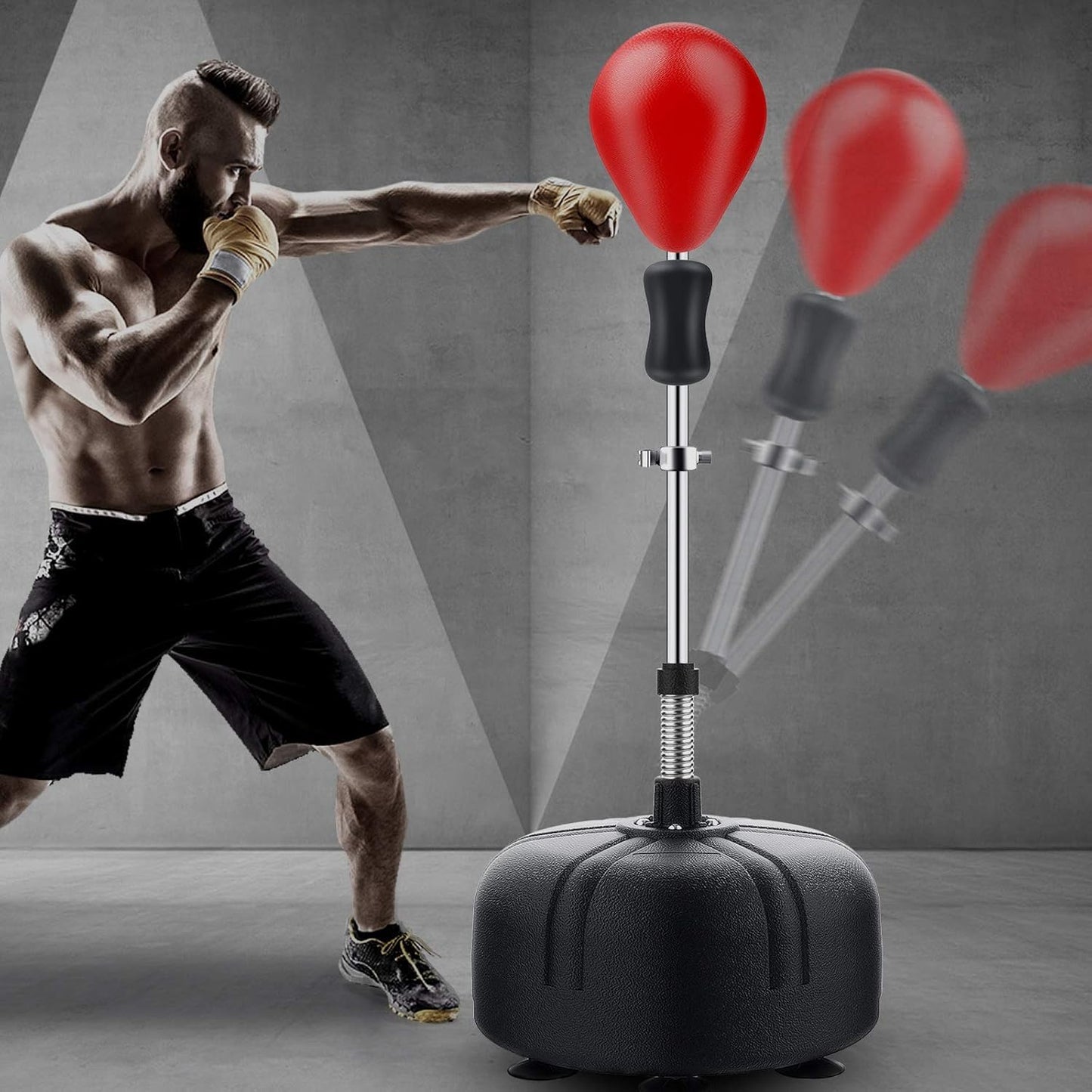 Punching Bag with Stand for Adults, Adjustable Height Free Standing Boxing Reflex Bag, Ideal for MMA Reflex Speed Training, Fitness,Punching and Muscle Building