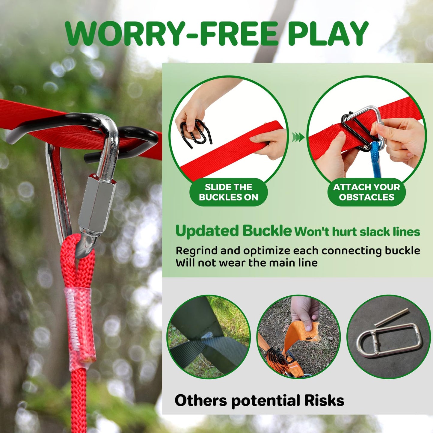 Dripex Ninja Warrior Obstacle Course for Kids, 2×50ft Slack Lines for Backyard with 8 Ninja Accessories - Monkey Bar, Rope Ladder, Gymnastic Ring, Arm Trainer and Monkey Fist