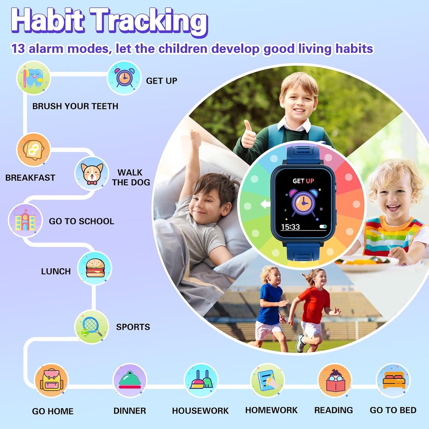 Vakzovy 39 MP3 5-12 Smart Watch for Kids with Puzzle Games HD Camera Player Audiobook Video Pedometer Habit Tracking