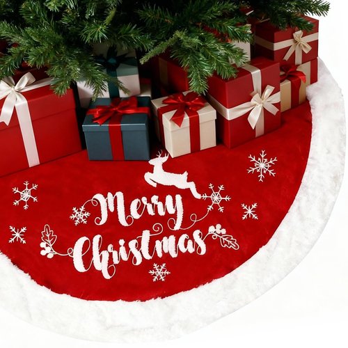 48 Inch Christmas Tree Plush Skirt,Faux Fur Christmas Tree Skirt with Snowflakes,Christmas Decorations Tree Base Skirt for Xmas Tree Decoration,Holiday Home Party Decor