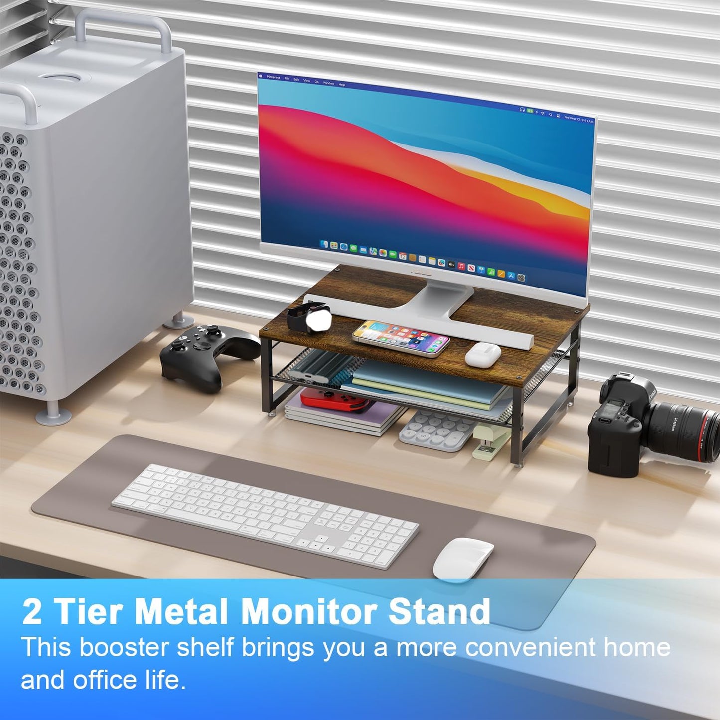 2-Tier gianotter Metal Monitor Stand Riser, Desk Organizer for Monitor, Office Desk Storage Organizer for Office