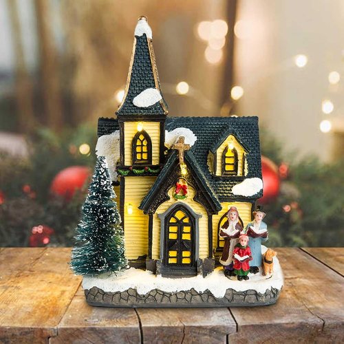 Innodept12 Christmas Church Light House Snow Village - Charming Figurines & Choirs Display