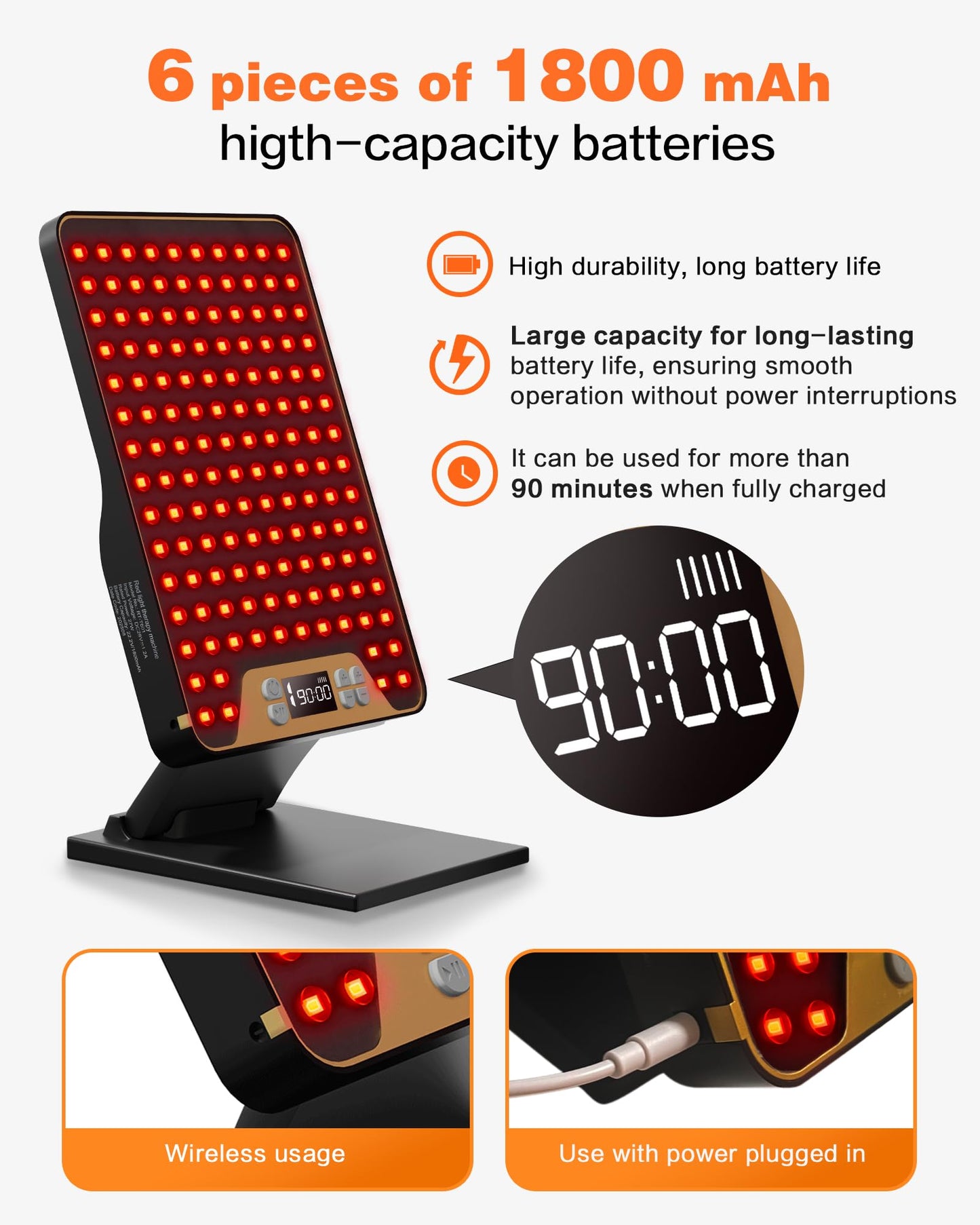 POOKIEGSSRedLight Therapy, Rechargeable InfraredRed Lamp with Triple Chip138LEDs, Adjustable Red Light 630/660 / 850nmDevice with Safety Glasses for Home Office Travel