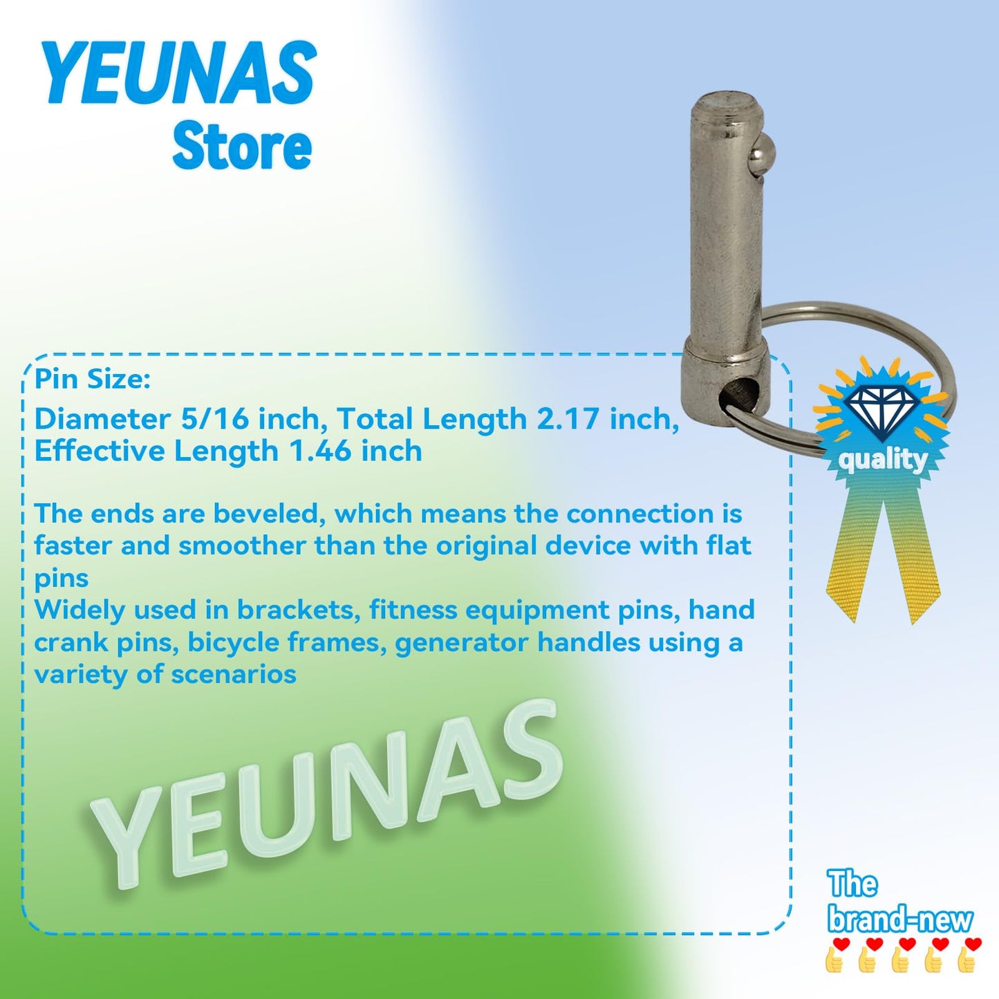 5/16" Diameter Quick Release Pin, Total Length 2.17", Effective Length 1.46", Stronger with Reinforced Pull Tab (4 Pack)
