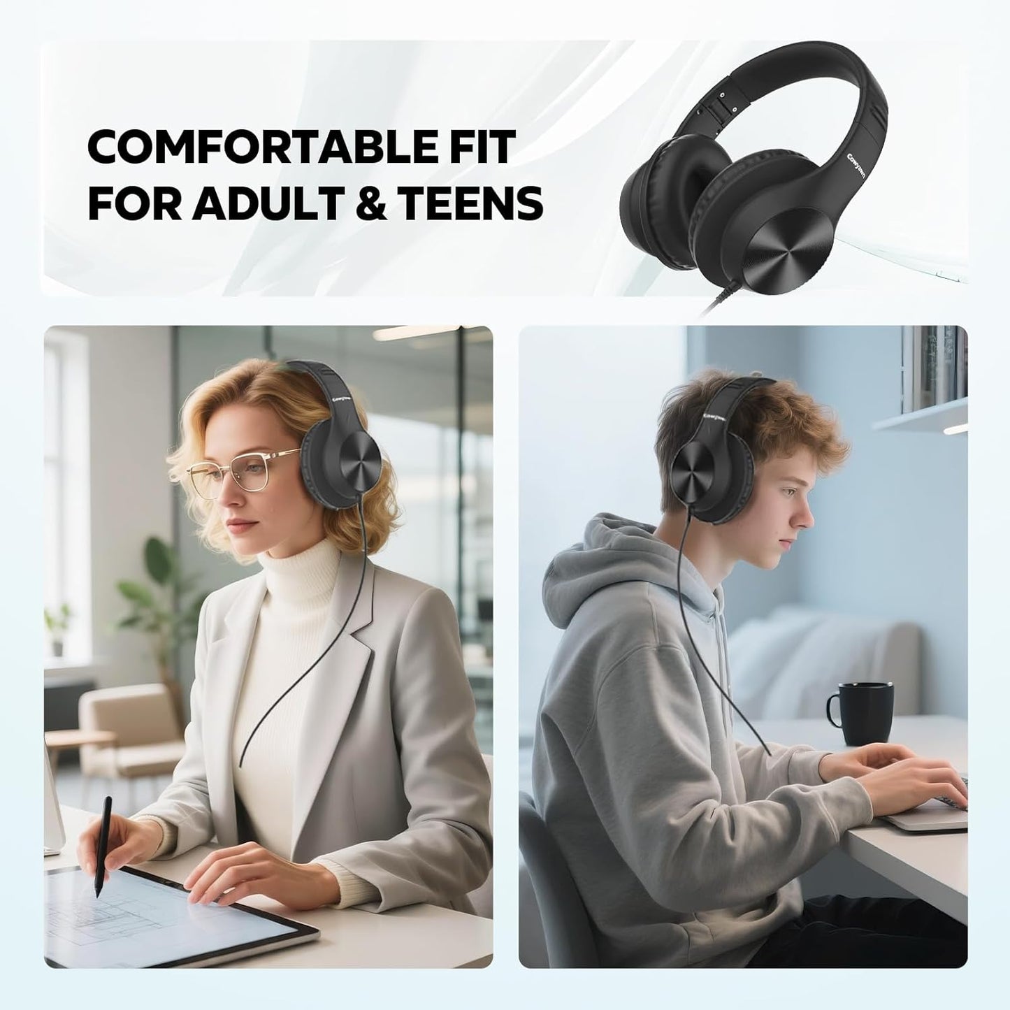 15/16/17, Cowyawn USB C Headphones Wired, Over Ear USB C Wired Headphones with Microphone, HD Stereo Sound, Volume