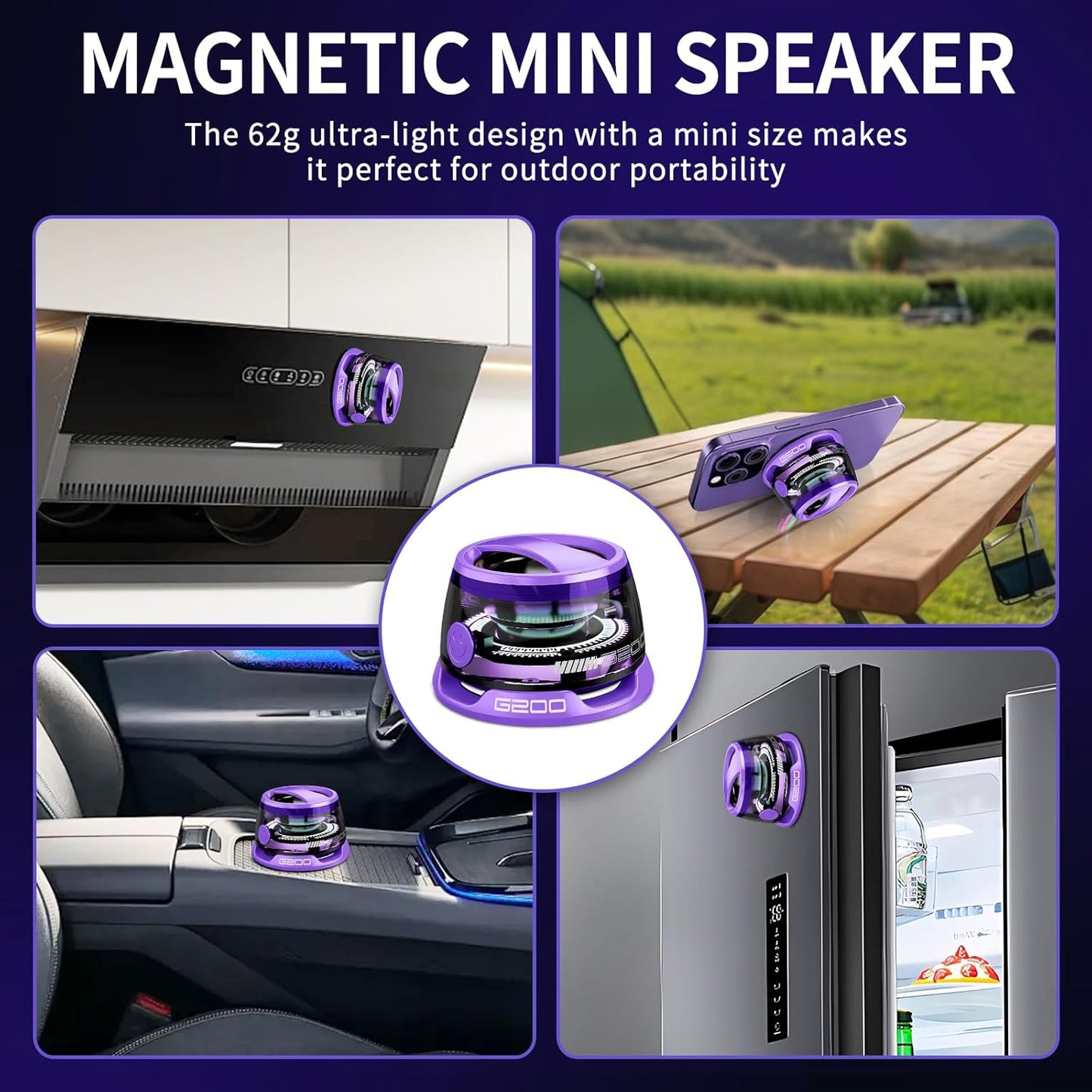 ZNCRSISTY G200 3D 7H Magnetic Bluetooth Speaker - Portable Mini Speakers with RGB Light, Multifunctional Speaker
