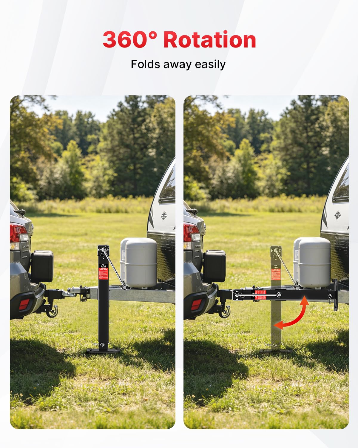 FZZD 8000 lbs Weld-on Pipe Swivel Trailer Jack, 20-24V Cordless Drill Compatible, 28.6" Lift, for RV, Yacht, Boat Trailer