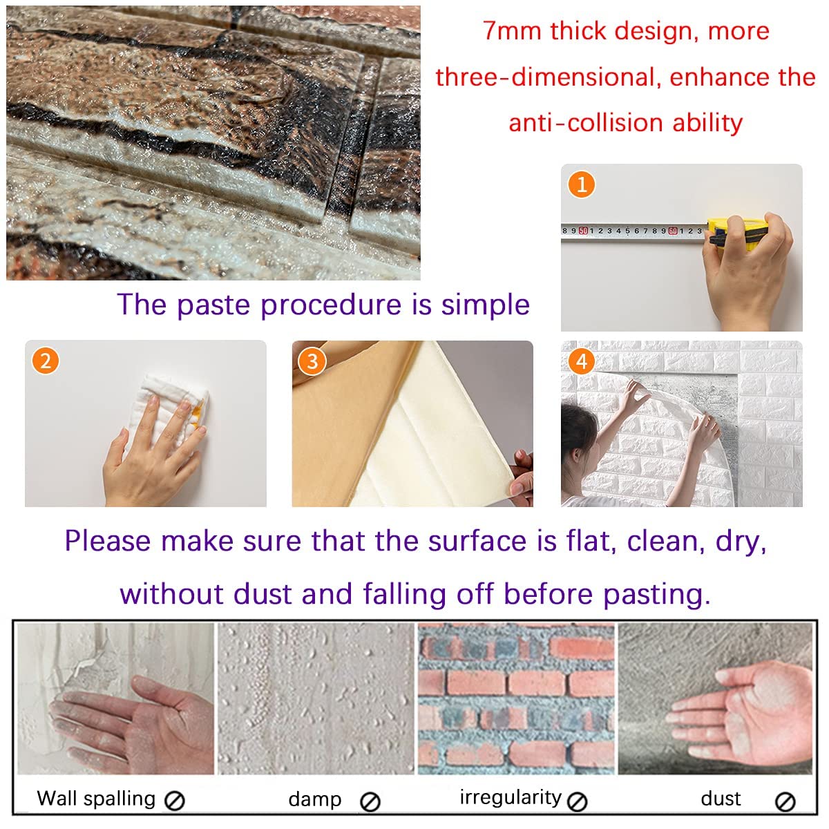 Yutianli 7mm Thick Anti-Collision self Adhesive 3D Wall Panels Peel and Stick,10-Pack 57 Sq.Ft Antique Faux Brick Wall Panels Foam Faux Stone Wallpapers for Bedroom (10, Style A)