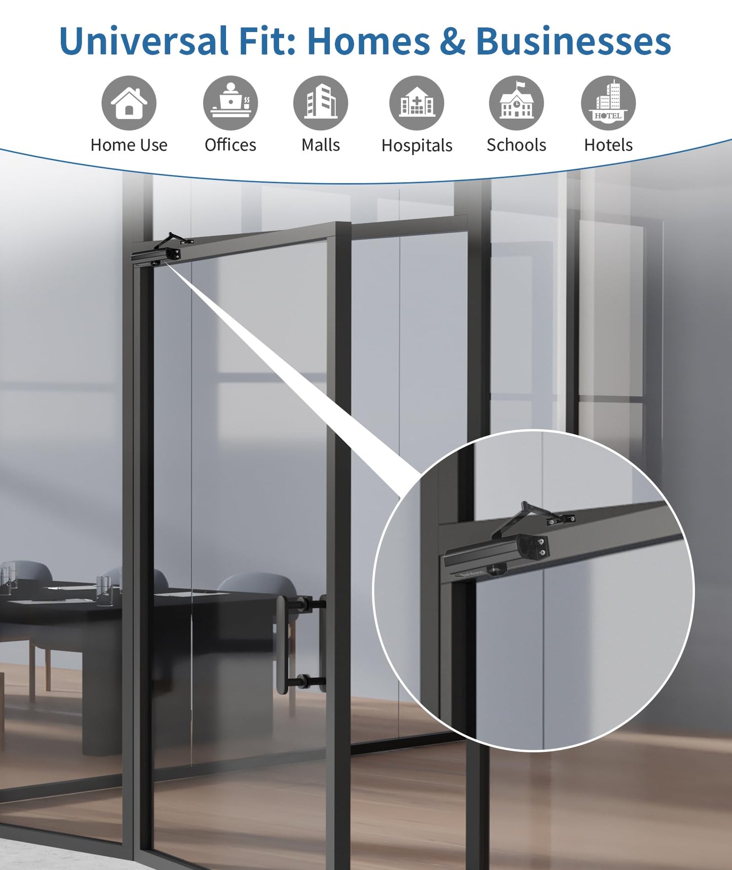 Baridwon Heavy Duty Commercial Door Closer Large Size, LetBlack Finish, Self-Closing Mechanism with Hold Open