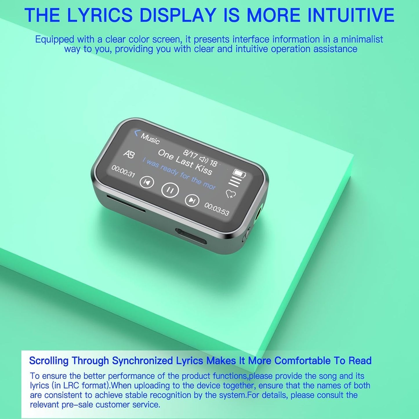 YUEHISY MP3 5.3, 32GB 1.47" Player with Bluetooth Portable Music Player with Back Clip, Lossless HiFi Sound