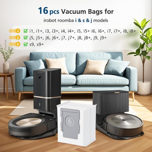 iRobot Vacuum Bags - 16 Pack Replacement Bags for Roomba i7+, i8+, i3+, i4+, i5+, i6+ | Compatible with Clean Base Models
